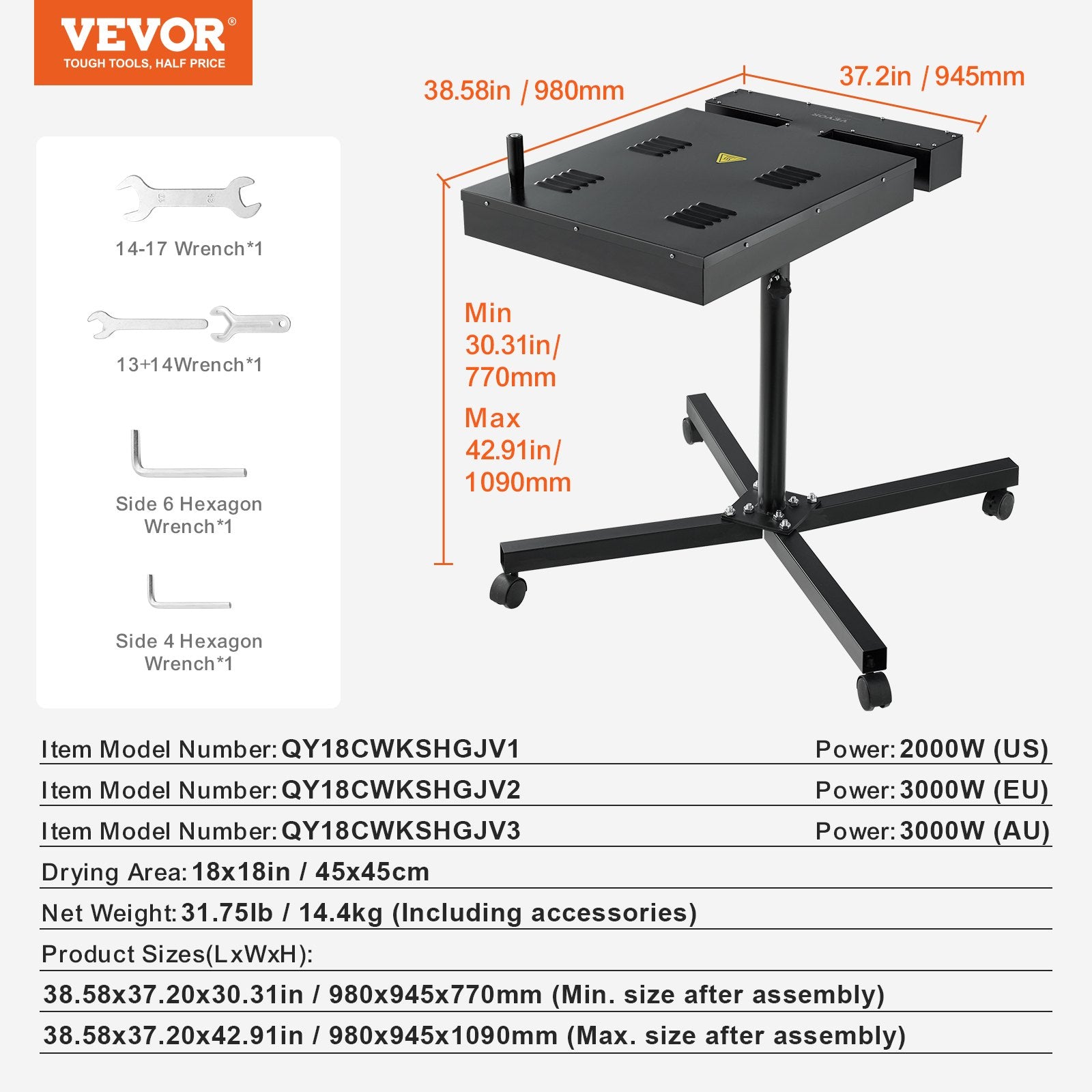 Flash Dryer 18x18in Screen Printing 0-750℉ w/Adjustable Stand 360° Rotation