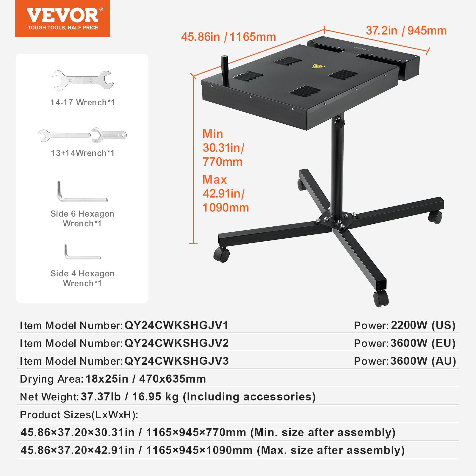 Flash Dryer 18x25in Screen Printing 0-750℉ w/Adjustable Stand 360° Rotation