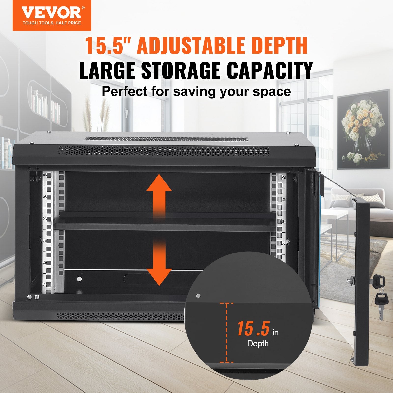 Server Cabinet 6U Wall Mount Network 15.5in Deep 200lbs Locking Glass Door