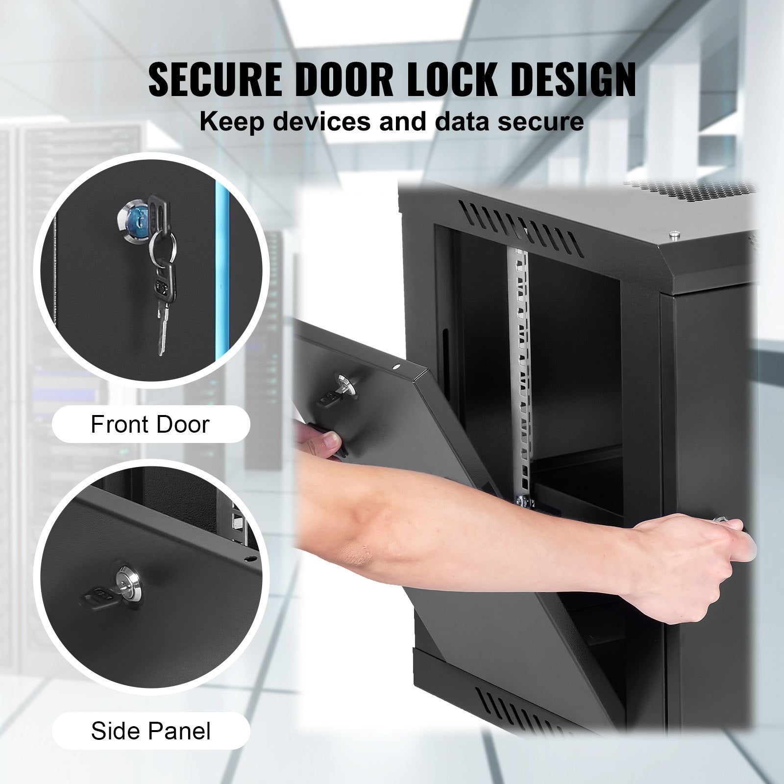 Server Cabinet 6U Wall Mount Network 15.5in Deep 200lbs Locking Glass Door