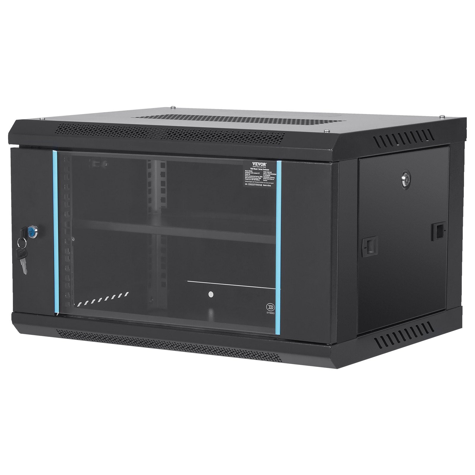 Server Cabinet 6U Wall Mount Network 15.5in Deep 200lbs Locking Glass Door