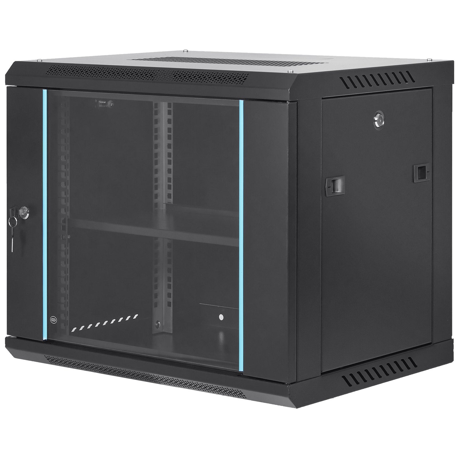 Server Cabinet 9U Wall Mount Network 39.37cm Deep 90.7kg Locking Glass Door