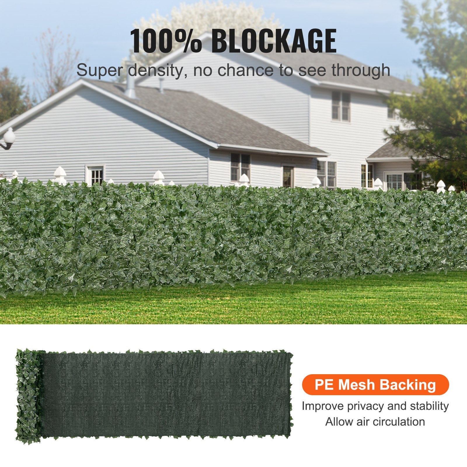 Ivy Privacy Fence 39x198in Artificial Green Wall Screen with Mesh Backing