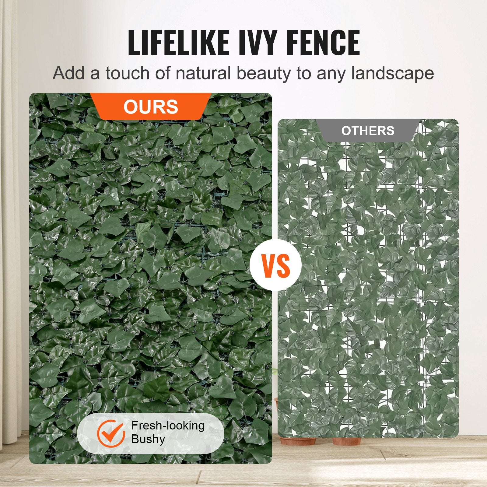 Ivy Privacy Fence 39x198in Artificial Green Wall Screen with Mesh Backing
