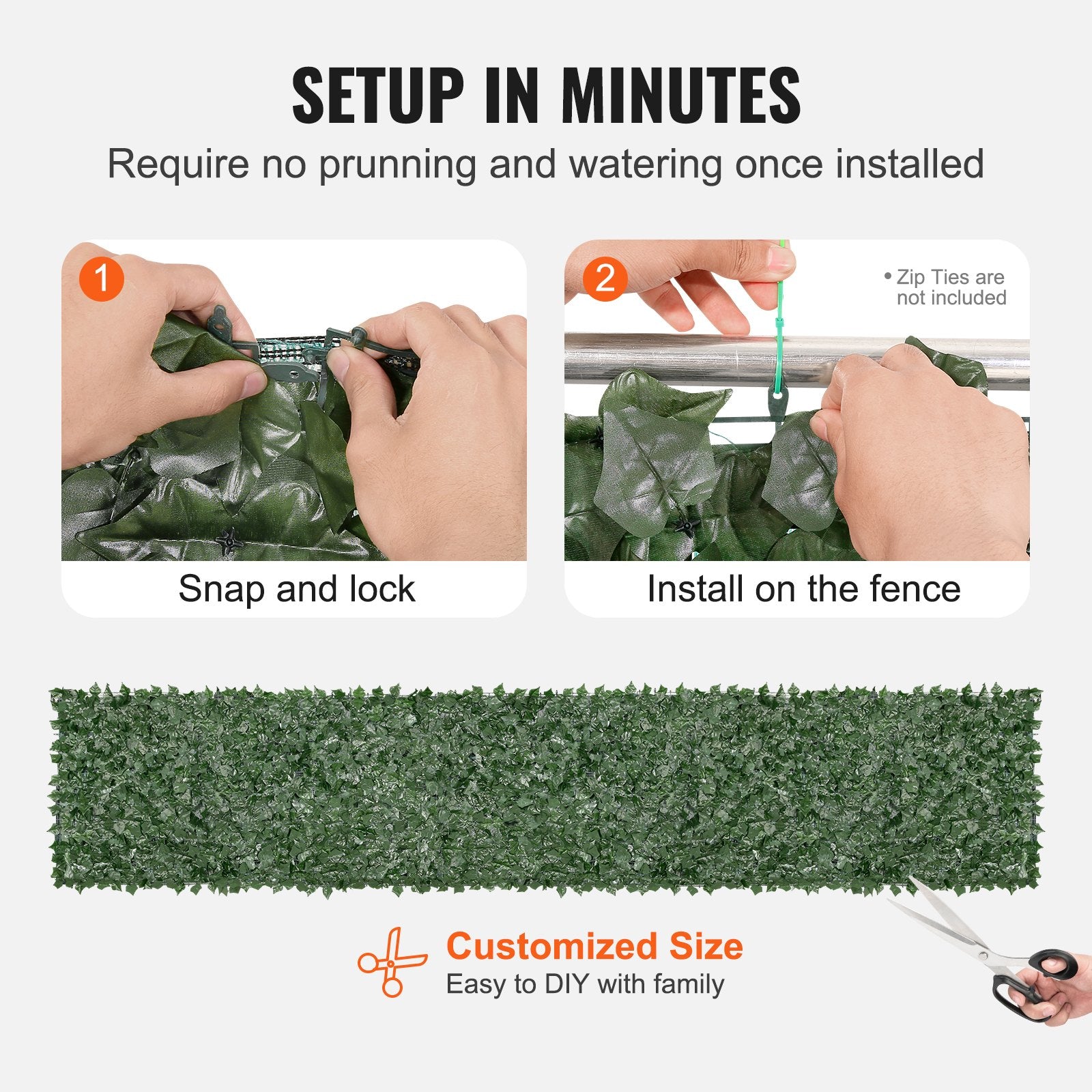 Ivy Privacy Fence 39x198in Artificial Green Wall Screen with Mesh Backing