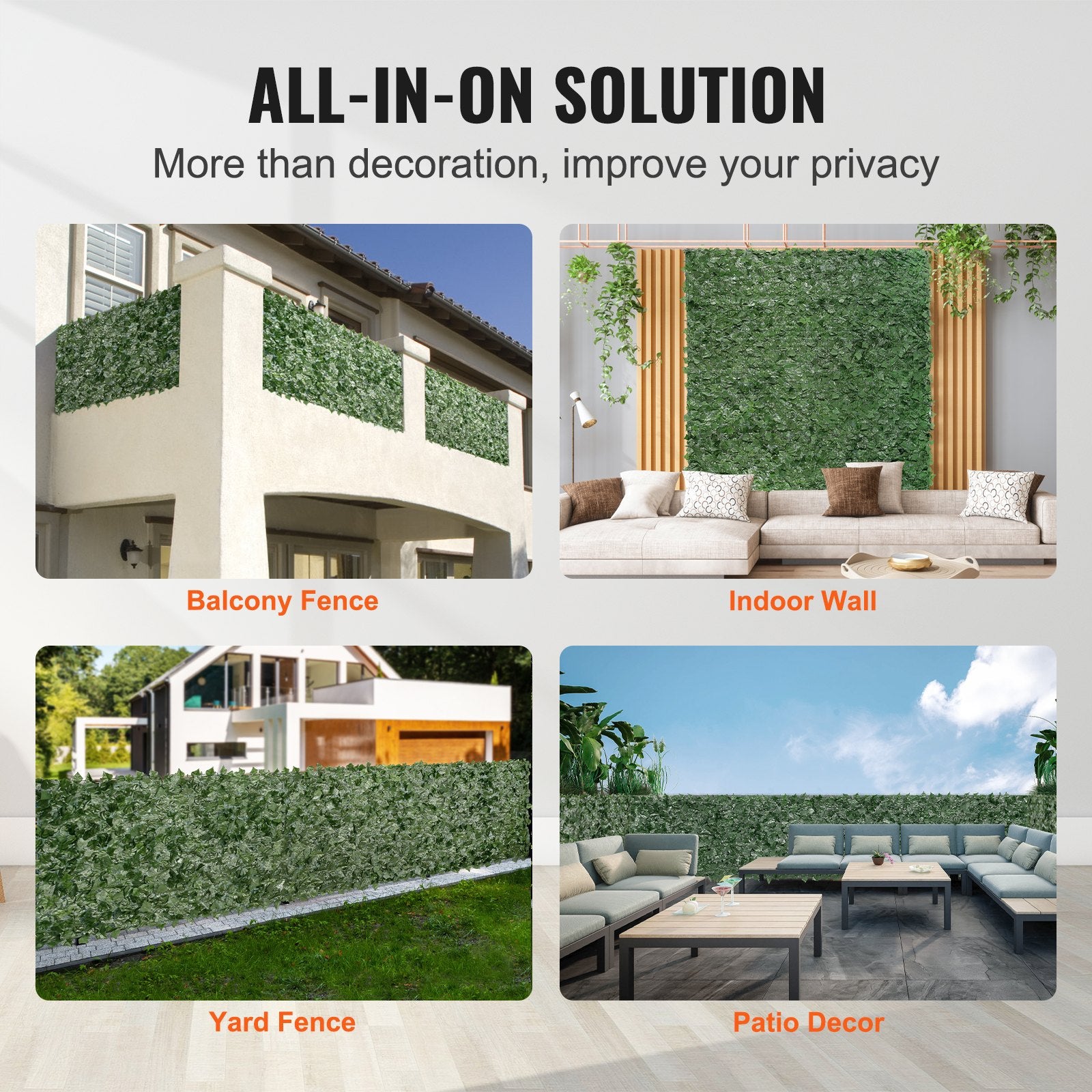 Ivy Privacy Fence 59x158in Artificial Green Wall Screen Faux Hedges Vine