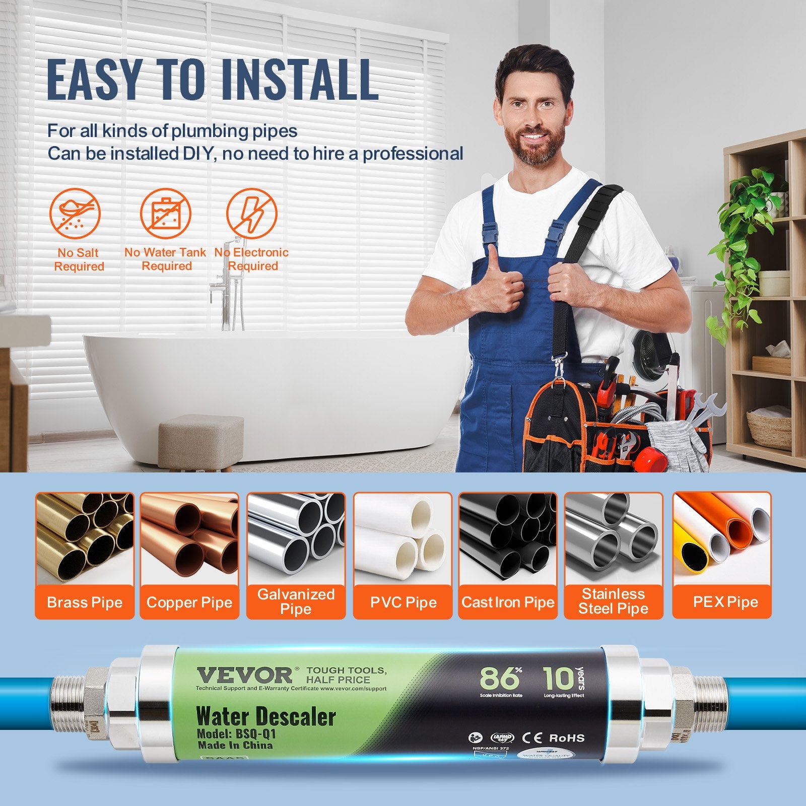Whole House Salt Free Descaler Physical Scale 18 GPM Water Descaler SAAS Alloy