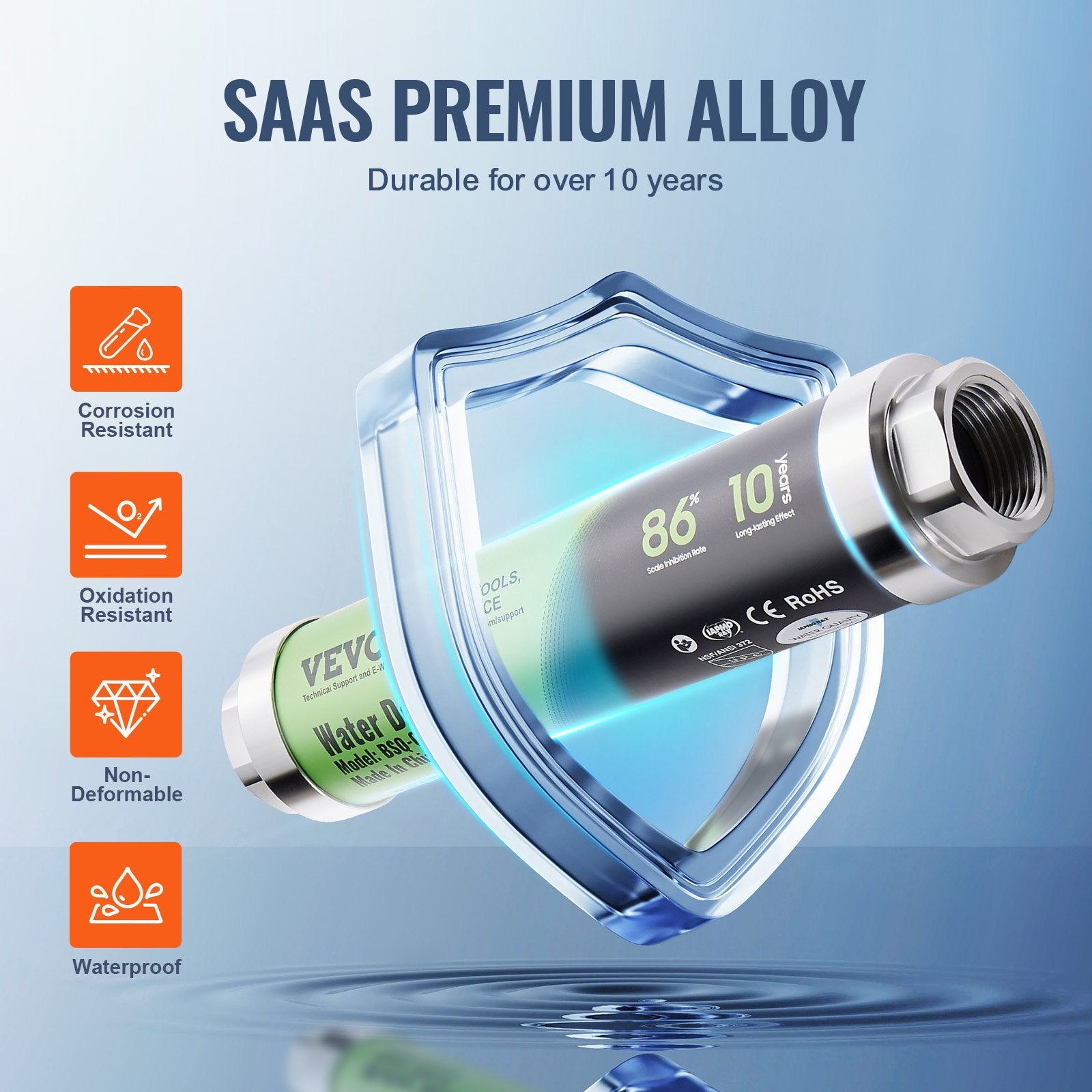 Whole House Salt Free Descaler Physical Scale 18 GPM Water Descaler SAAS Alloy