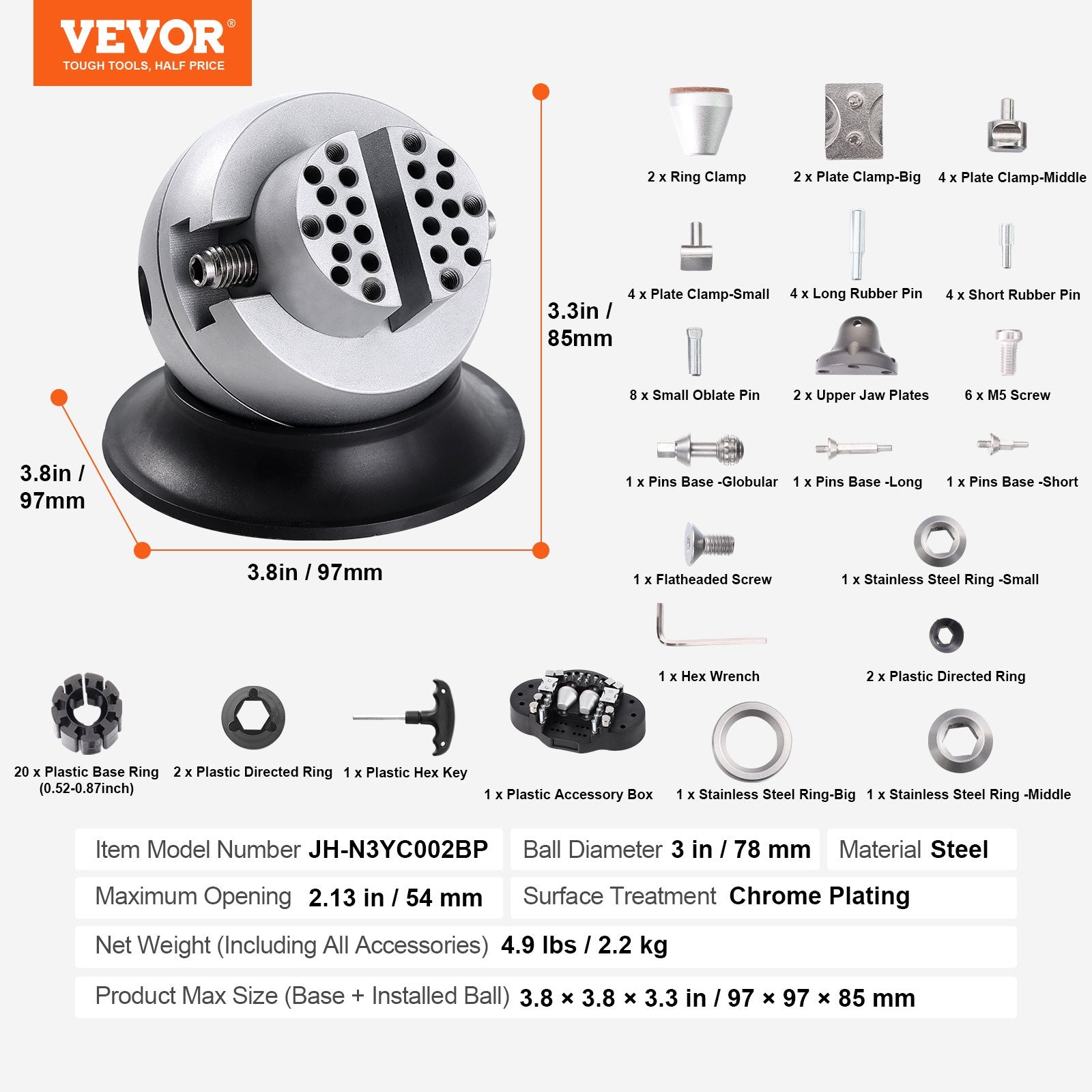 Ball Vise 3" Engraving Tool 360° Rotation with 70 PCS Jewelry Attachments