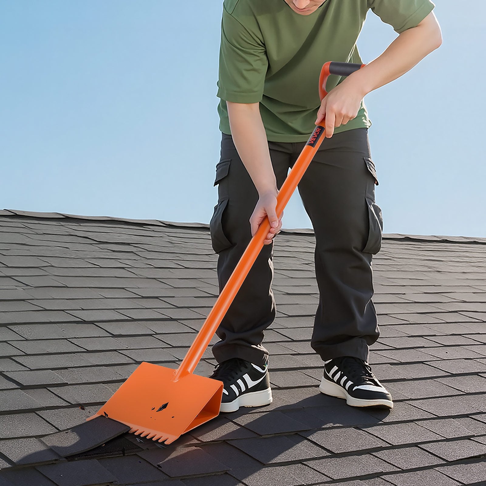Shingle Shovel 1 Pack D-Grip Handle 45# Steel Roof Ripper Lightweight, Orange