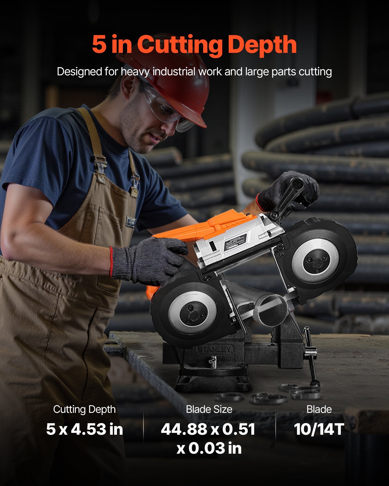 Portable Band Saw 5" Deep Cut 360W Brushless Cordless 0-192m/min for Metal/Wood