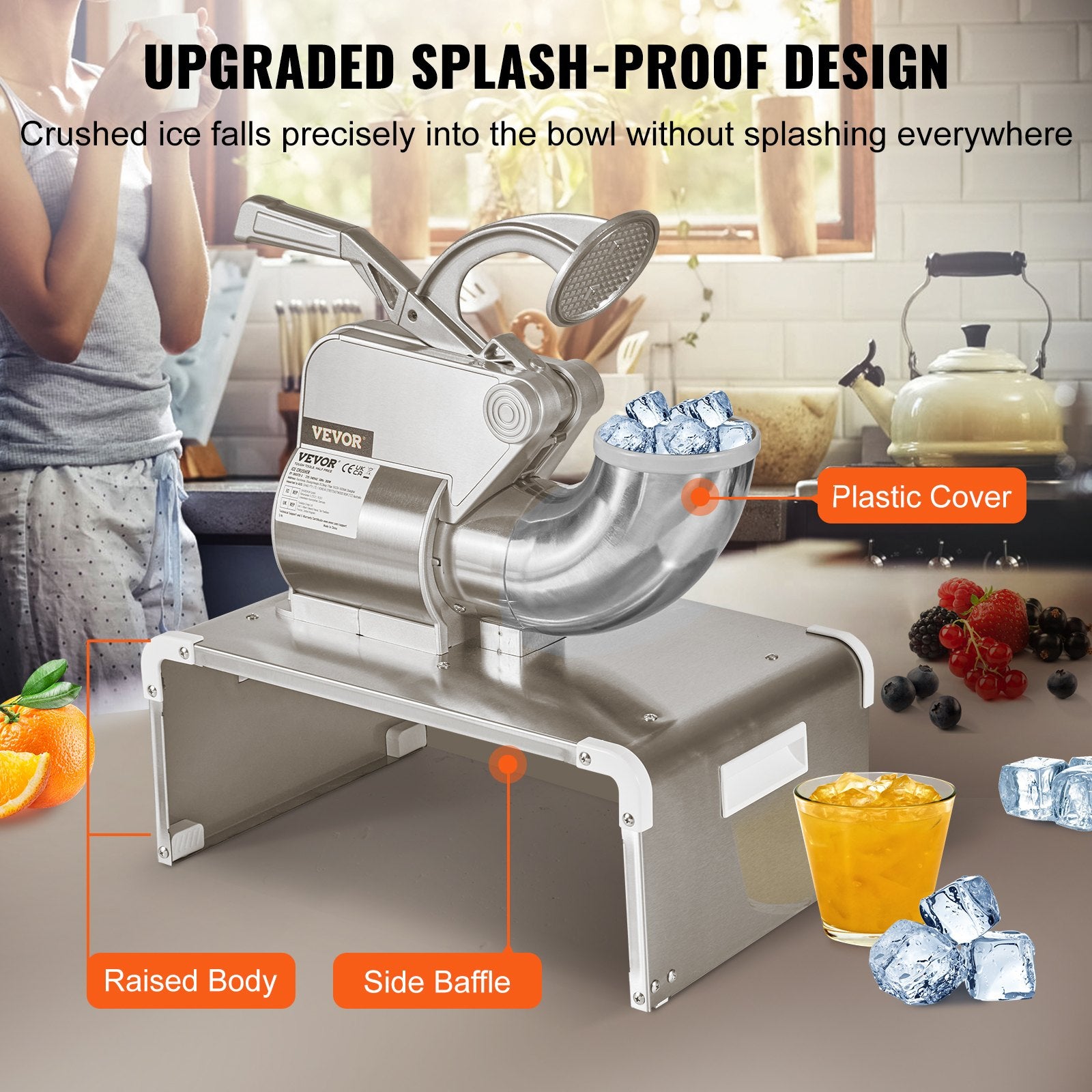 Commercial Ice Shaver Crusher 661lbs/hr Electric 350W Shaved Ice Dual Blades