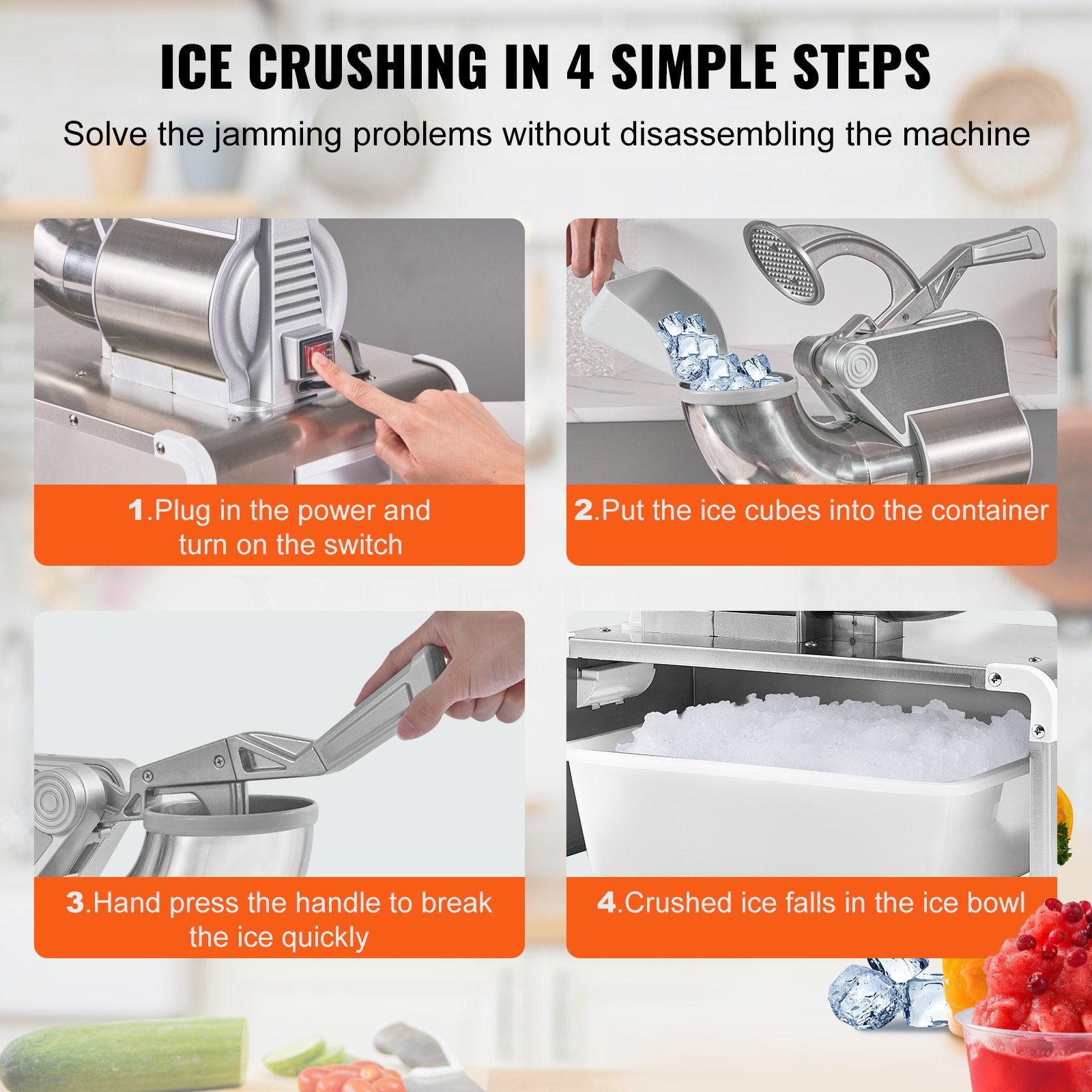 Commercial Ice Shaver Crusher 661lbs/hr Electric 350W Shaved Ice Dual Blades