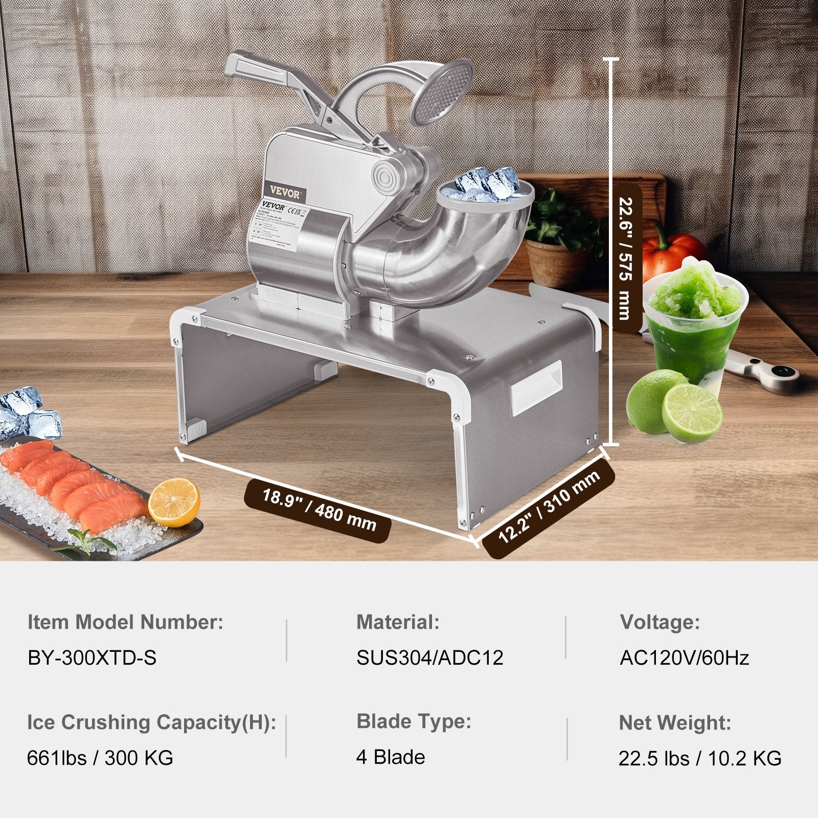 Commercial Ice Shaver Crusher 661lbs/hr Electric 350W Shaved Ice Dual Blades
