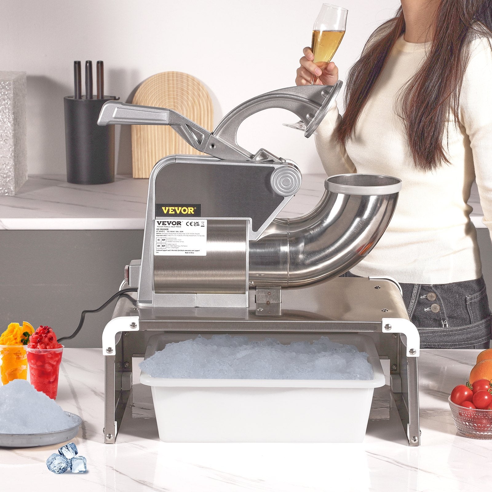 Commercial Ice Shaver Crusher 661lbs/hr Electric 350W Shaved Ice Dual Blades