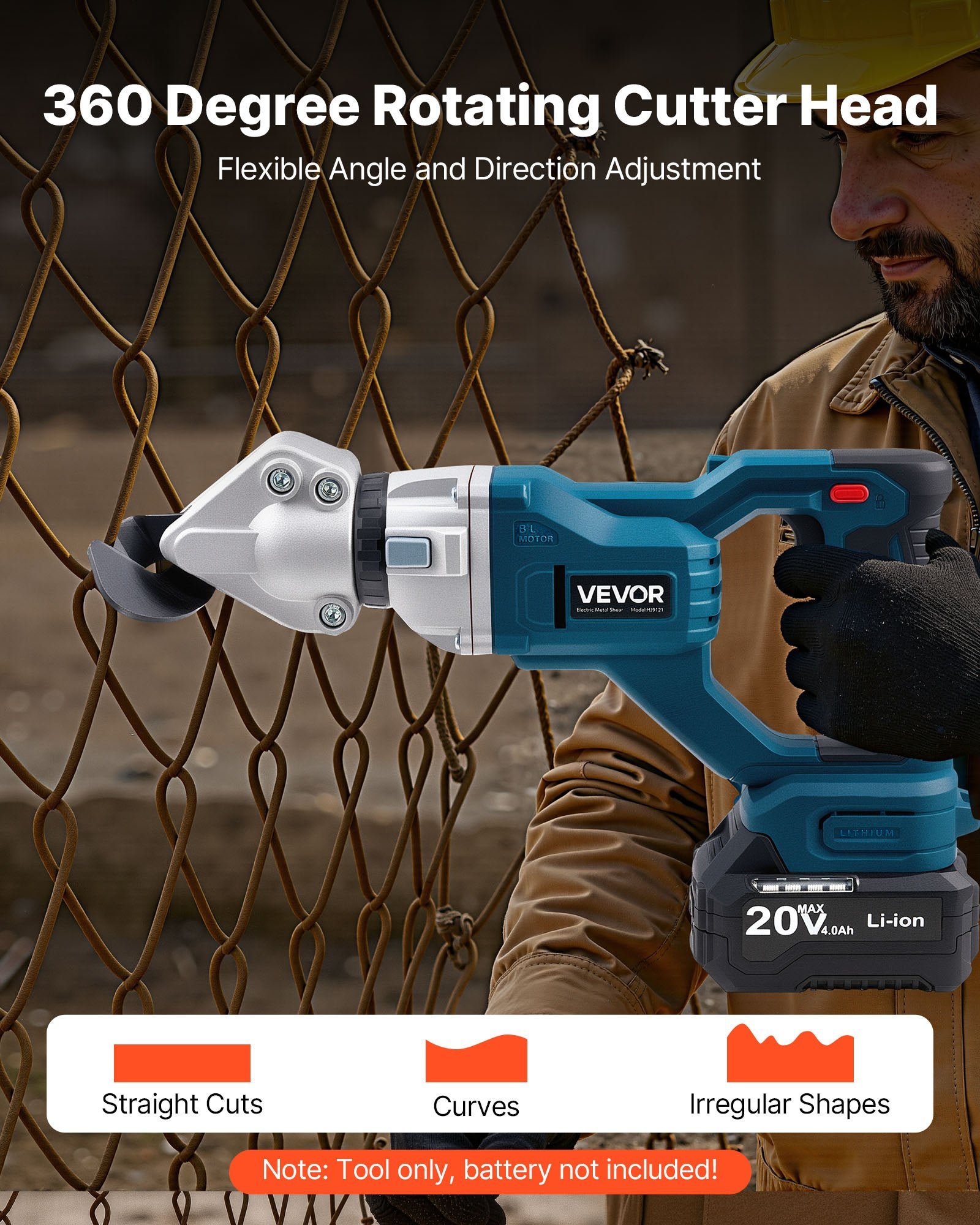 Cordless Metal Shear 360° Head Dual Blade Cutter for Steel Aluminum
