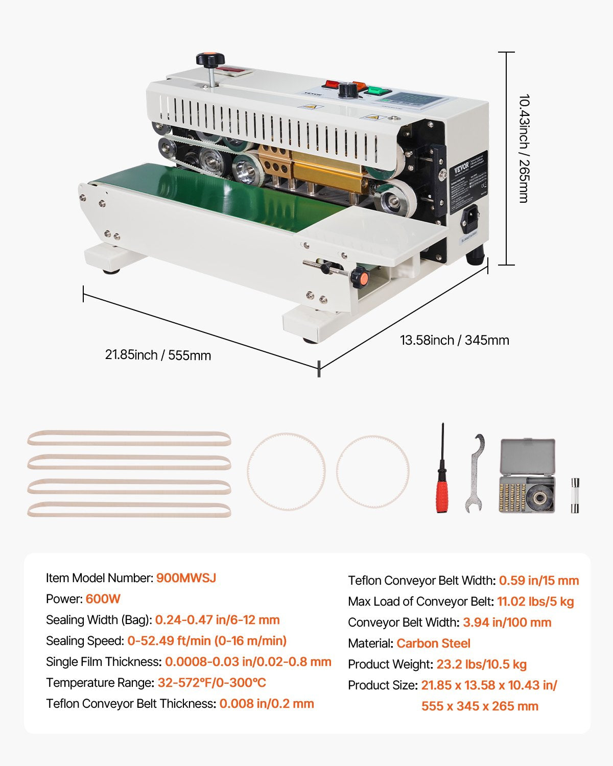 Bag Sealing Machine Continuous Band 6-12mm Seal Width Digital Count Function
