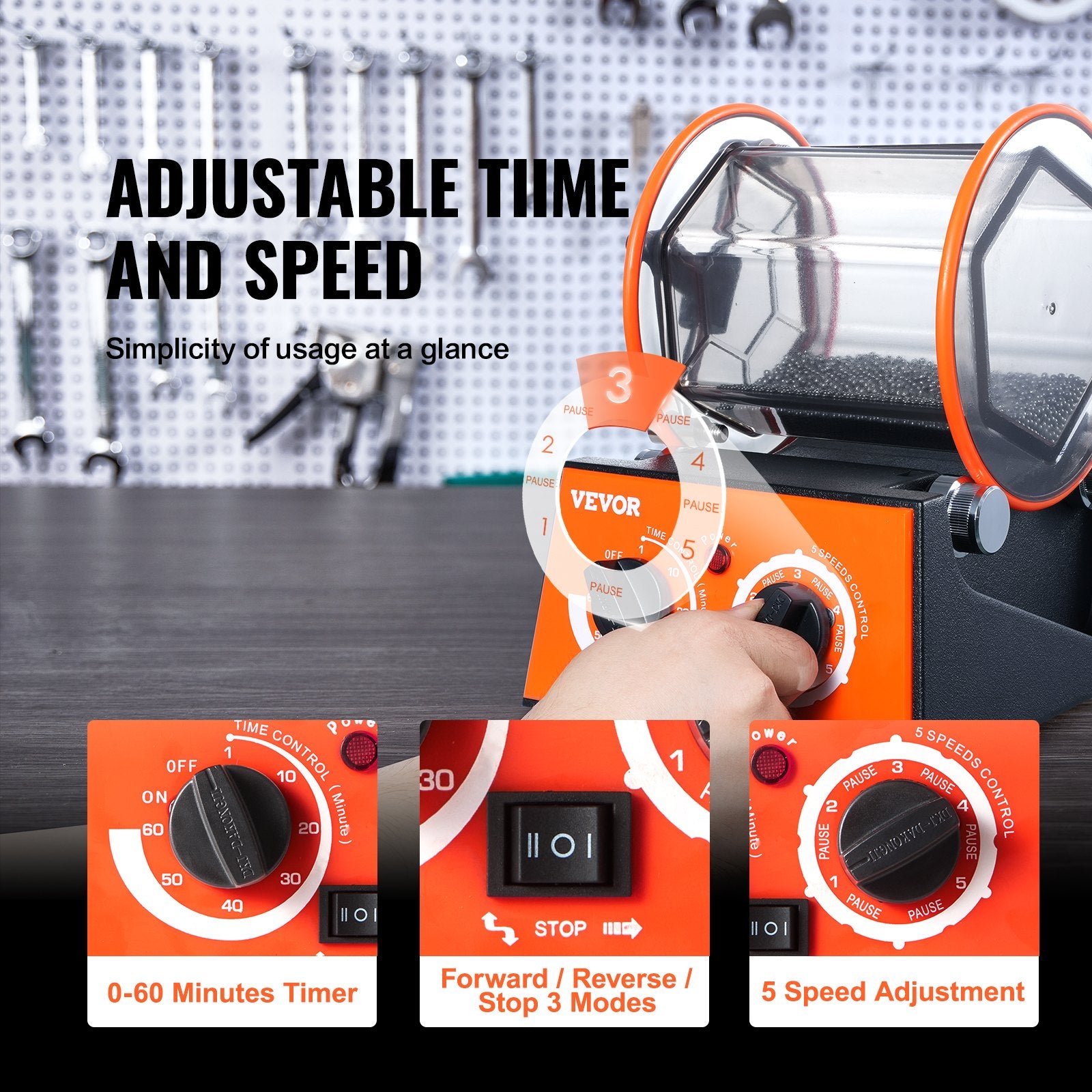 Jewelry Polisher Tumbler 6.6lbs Mini Rotary Machine 0-60Min Timer 5-Speed