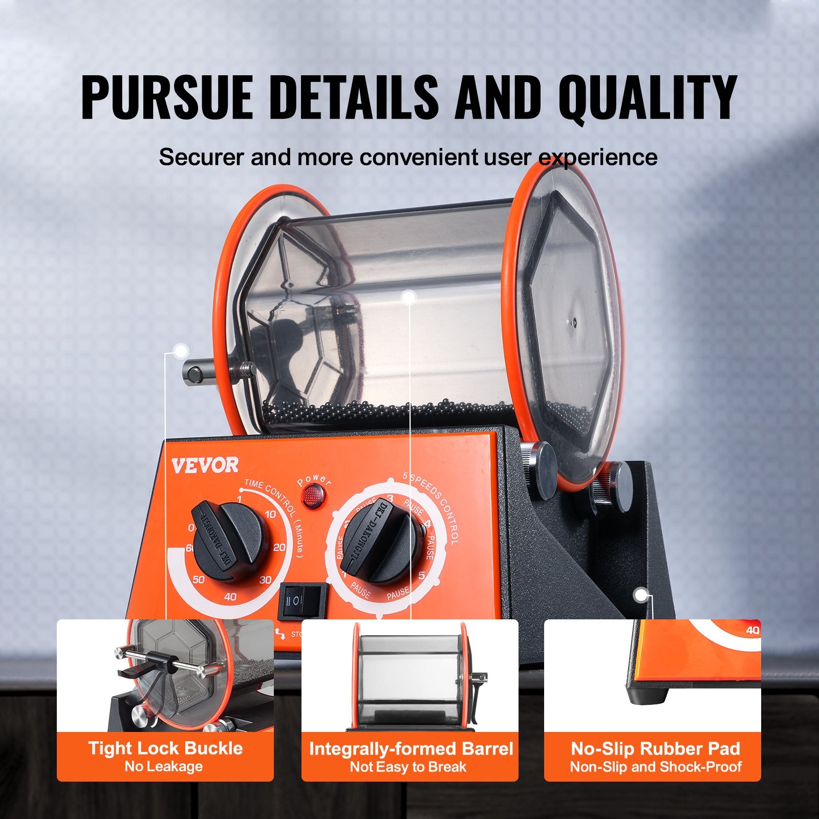 Jewelry Polisher Tumbler 6.6lbs Mini Rotary Machine 0-60Min Timer 5-Speed