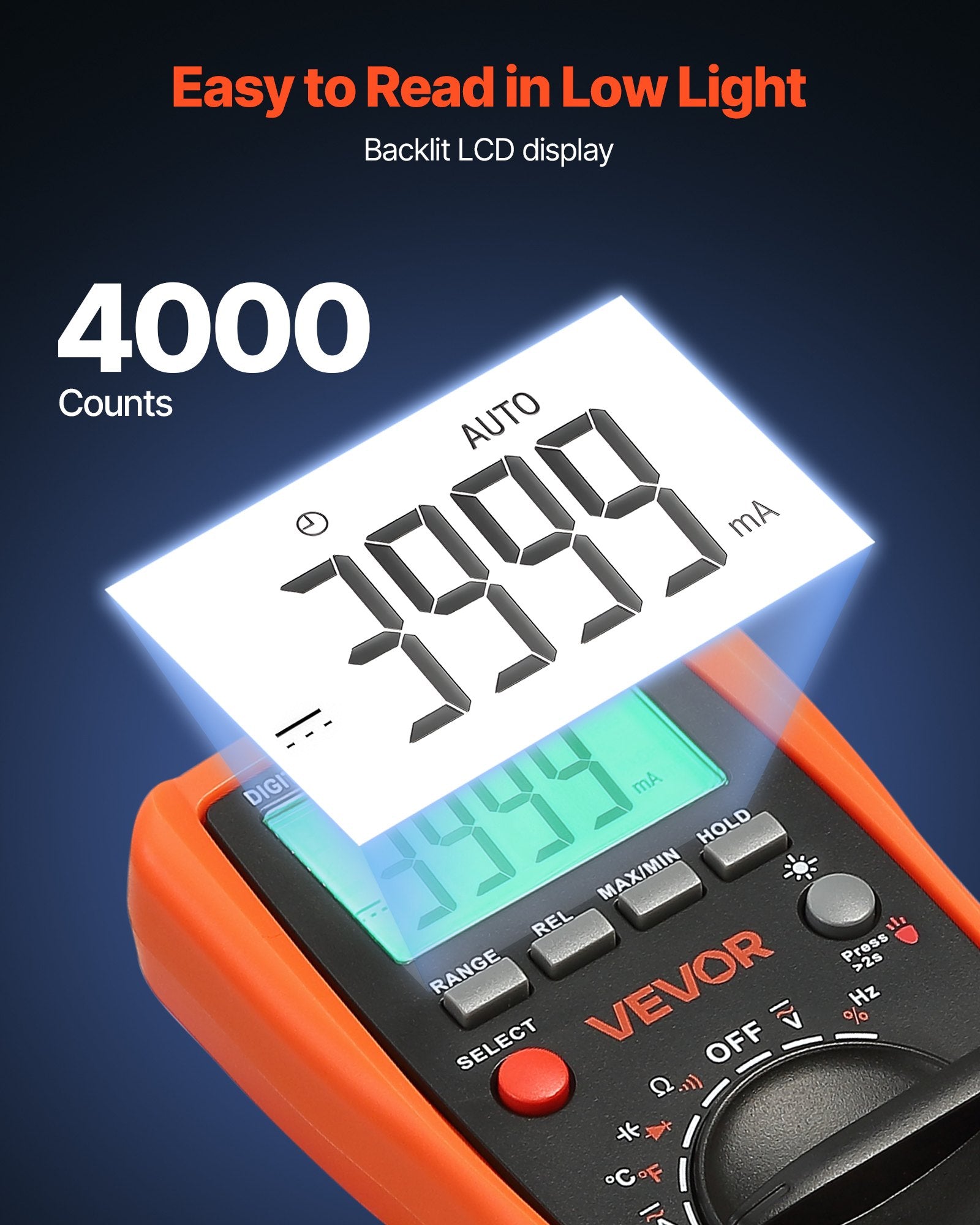 Digital Multimeter 4000-Count TRMS Auto-Ranging Voltage Current Resistance