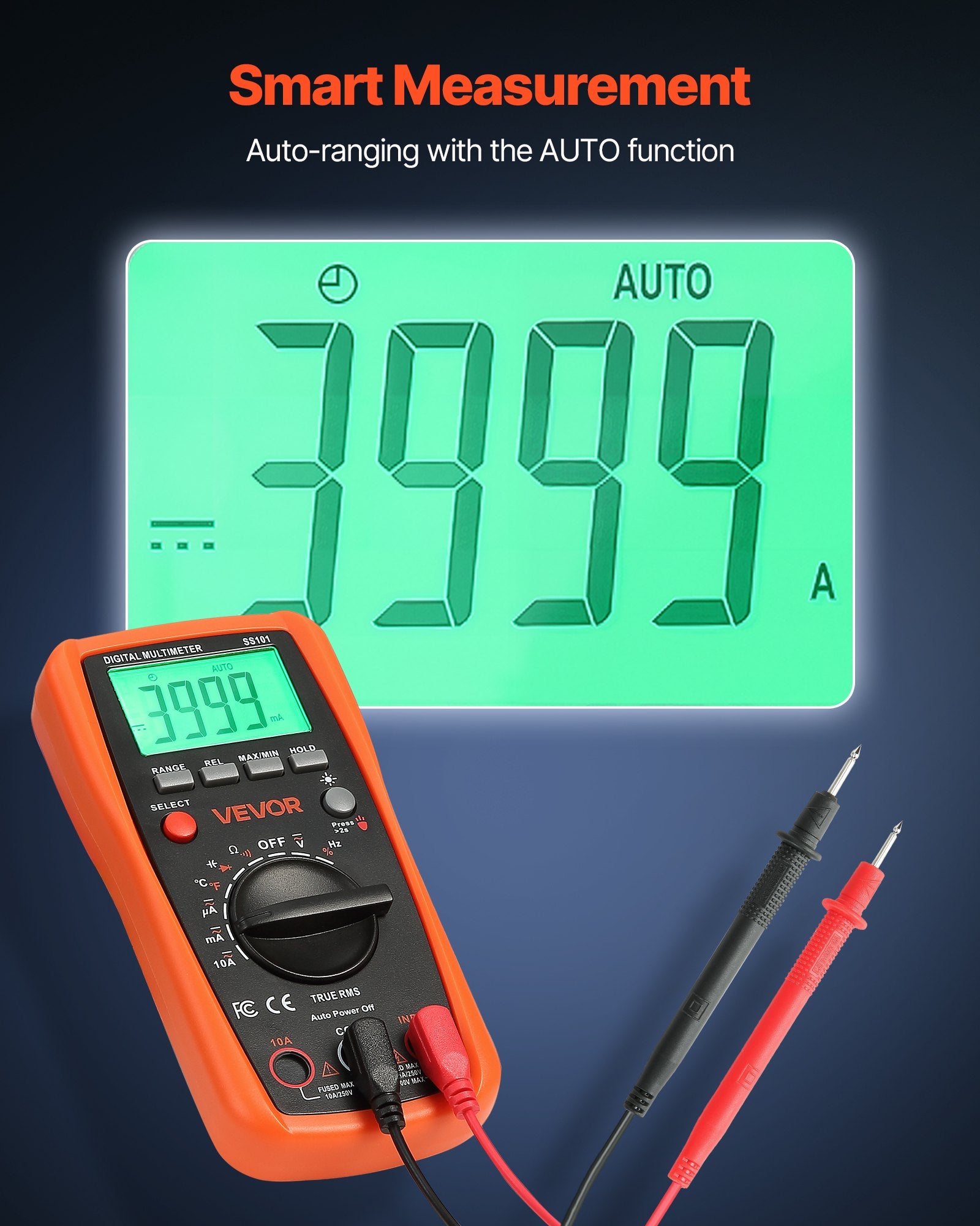 Digital Multimeter 4000-Count TRMS Auto-Ranging Voltage Current Resistance