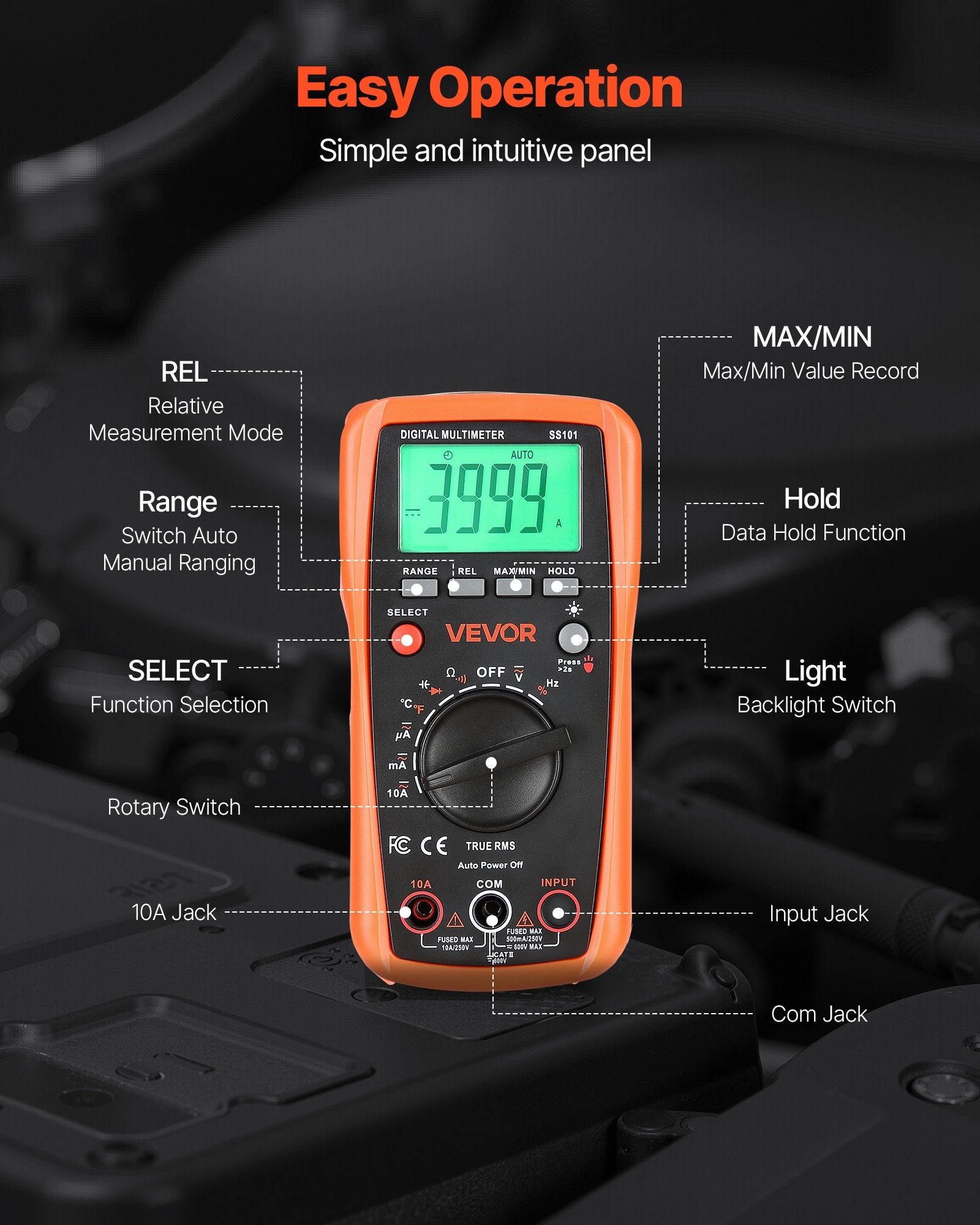 Digital Multimeter 4000-Count TRMS Auto-Ranging Voltage Current Resistance