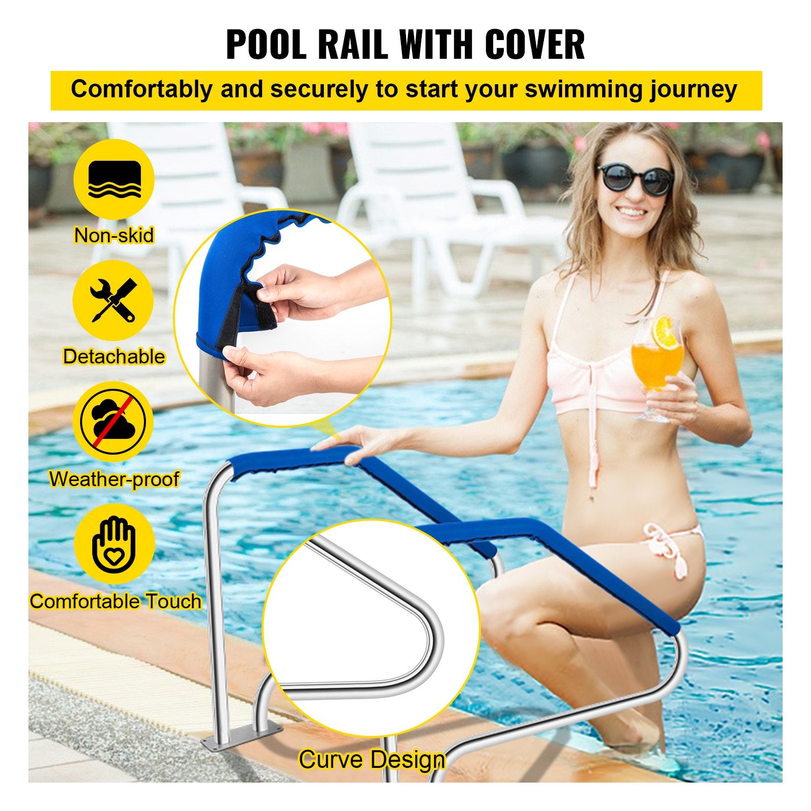 Swimming Pool Handrail Ladder Stainless Steel Rail with Base Plate