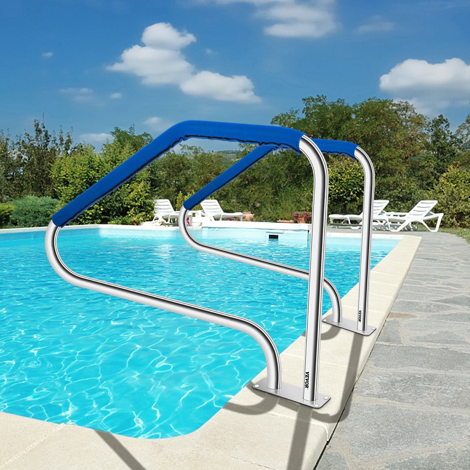 Swimming Pool Handrail Ladder Stainless Steel Rail with Base Plate