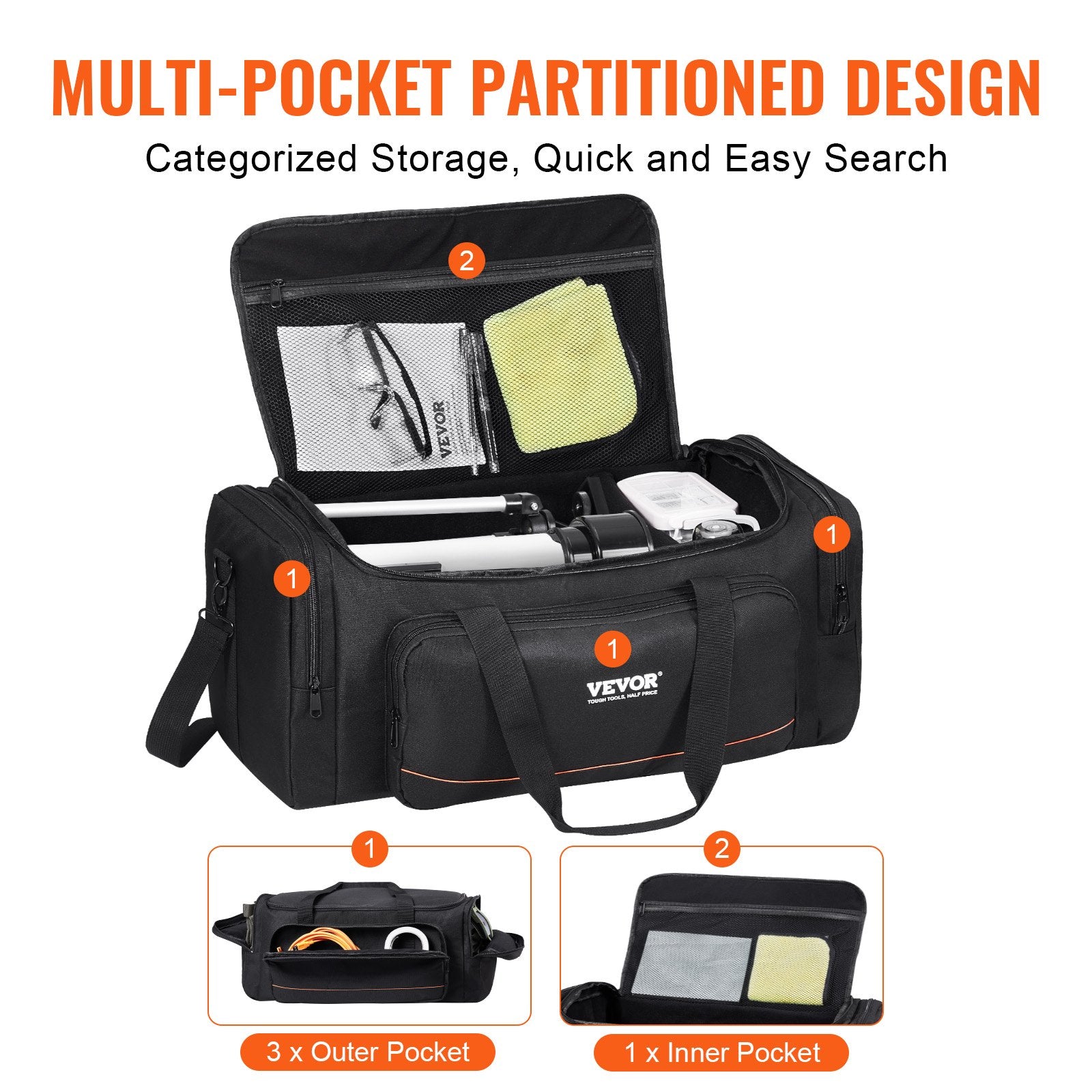 Telescope Case 560mm Storage Bag Buckles Multi-Pocket Detachable Shockproof