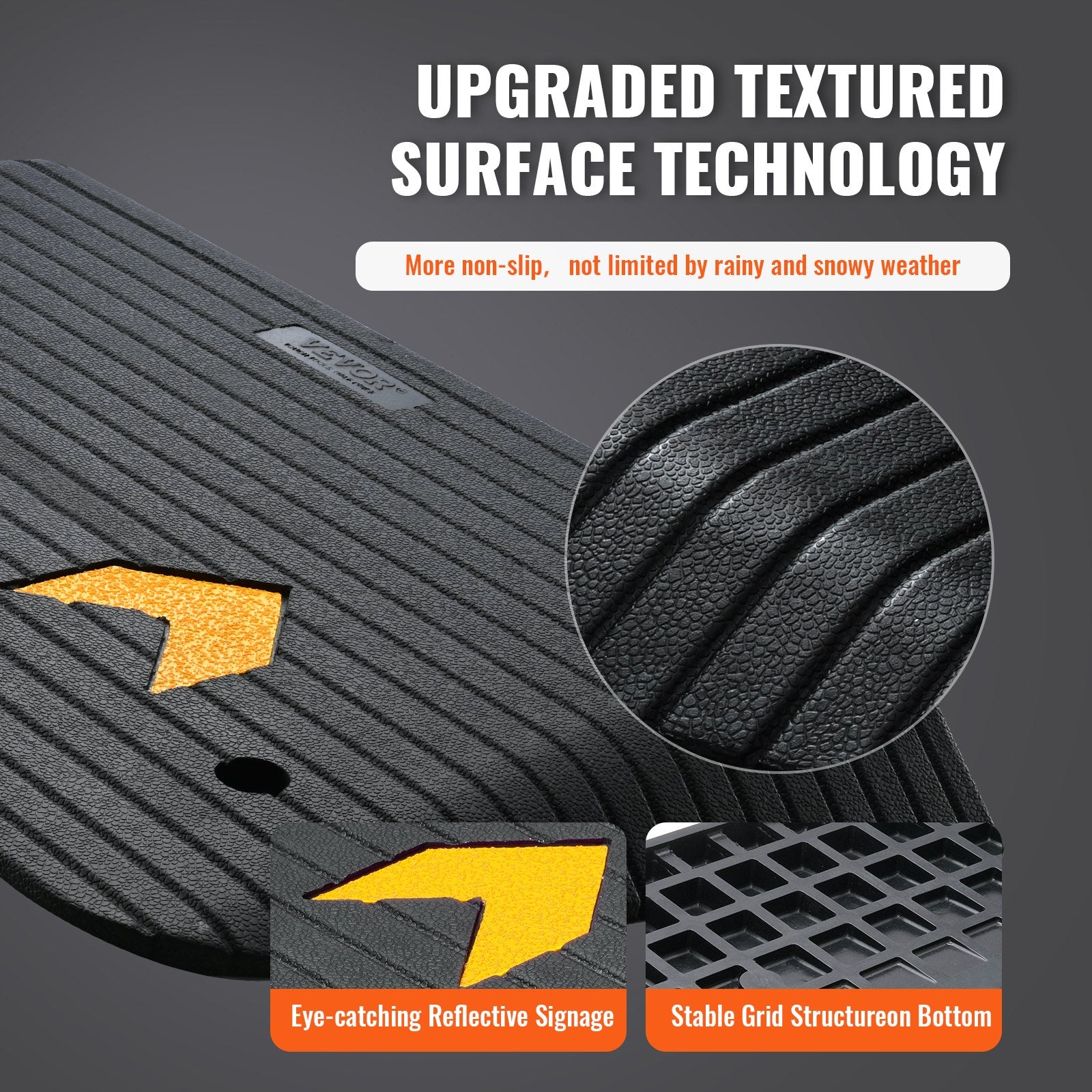 Upgraded Rubber Threshold Ramp 8.9cm Rise 1-Channel Non-Slip Car Curb Ramp