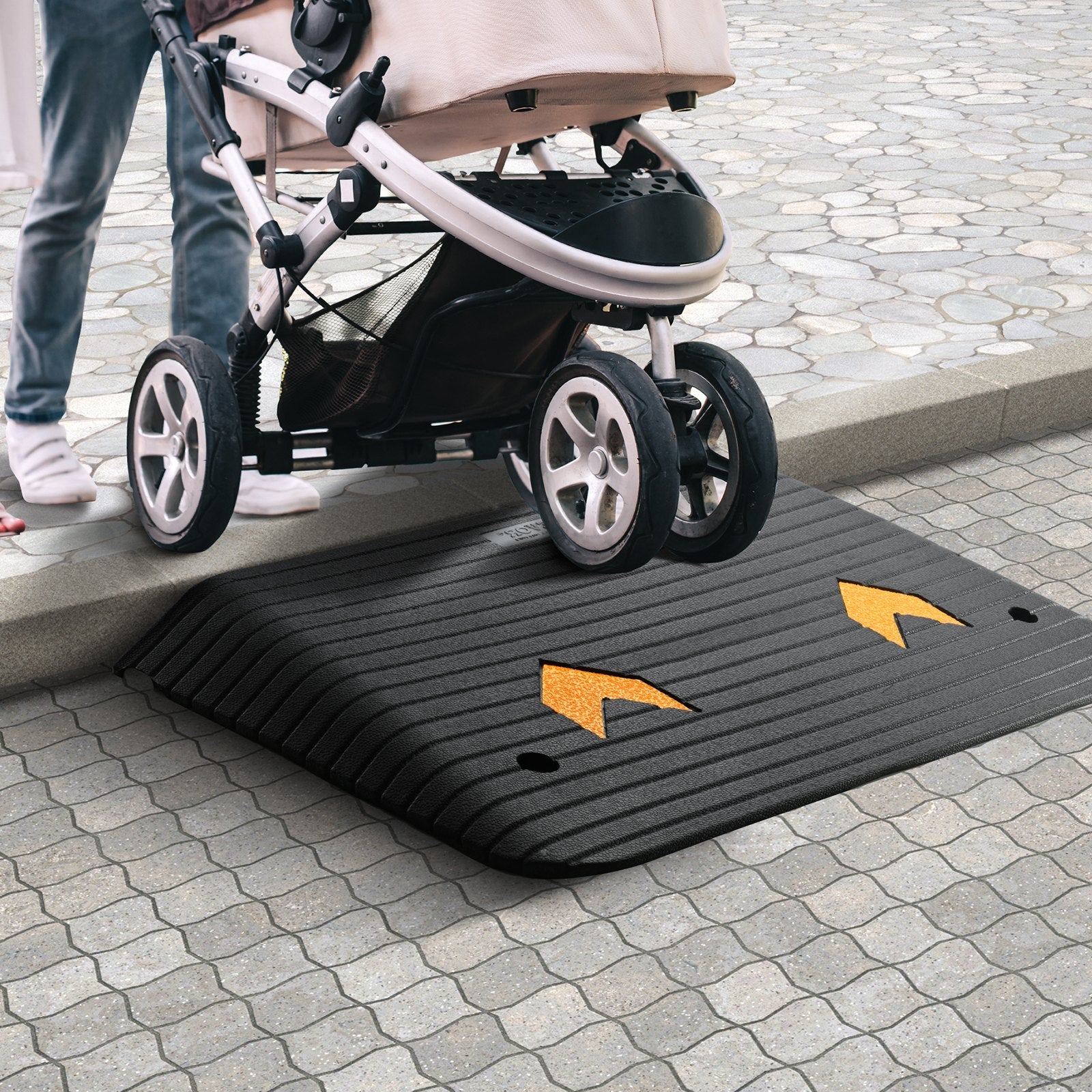 Upgraded Rubber Threshold Ramp 8.9cm Rise 1-Channel Non-Slip Car Curb Ramp