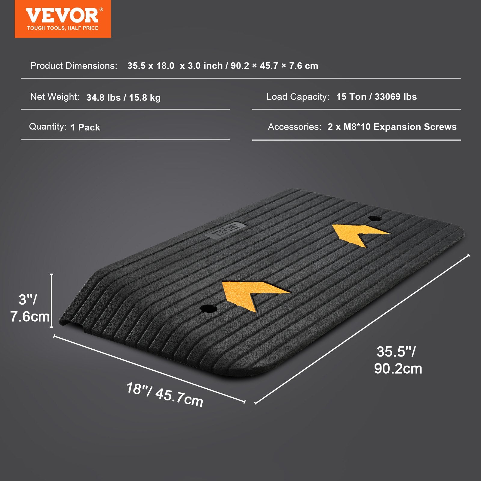 Threshold Ramp Rubber 7.6cm Rise Door with Natural Non-Slip Surface Upgraded