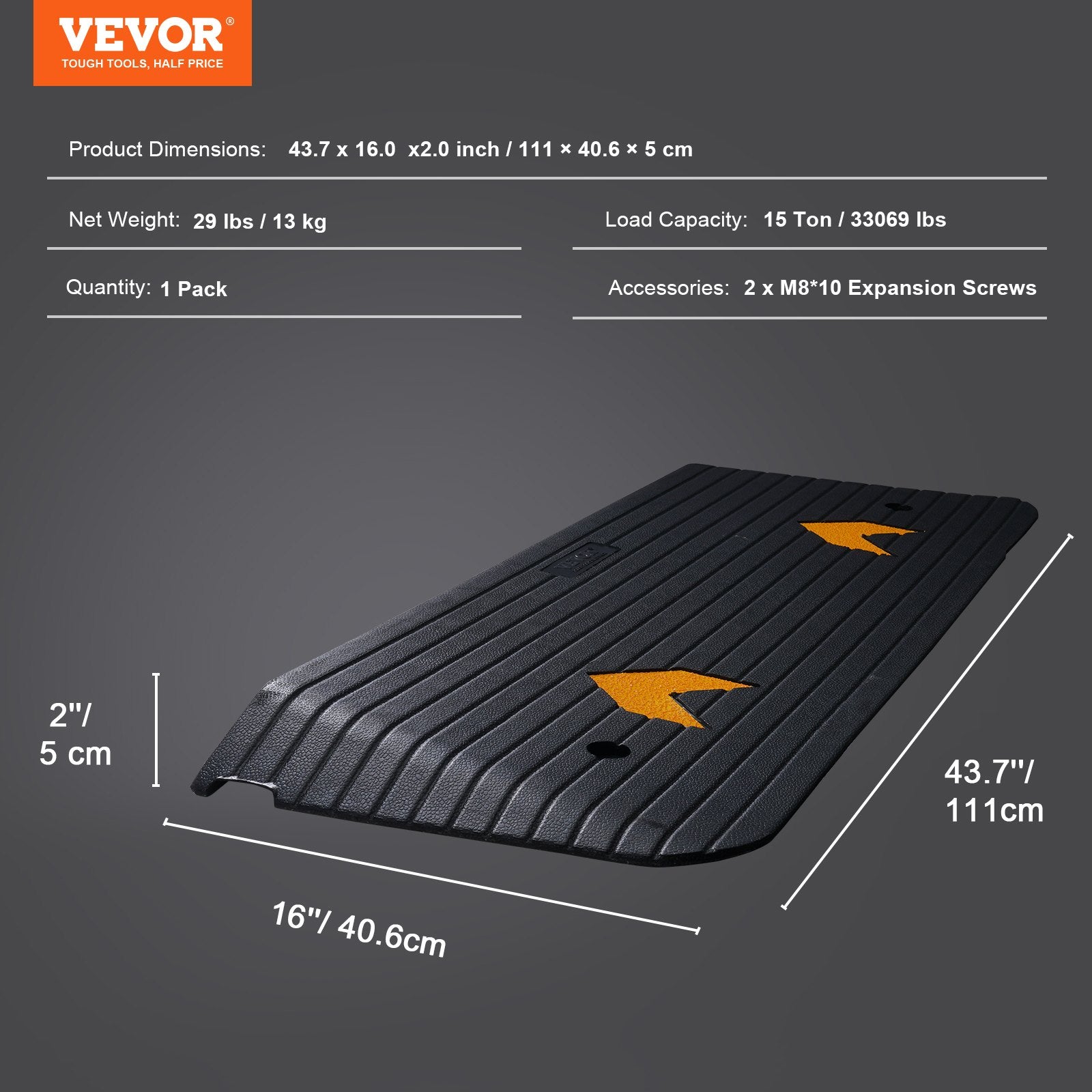 Threshold Ramp Rubber 5cm Rise Doorway Recycled Non-Slip Solid Ramp 15 Tons