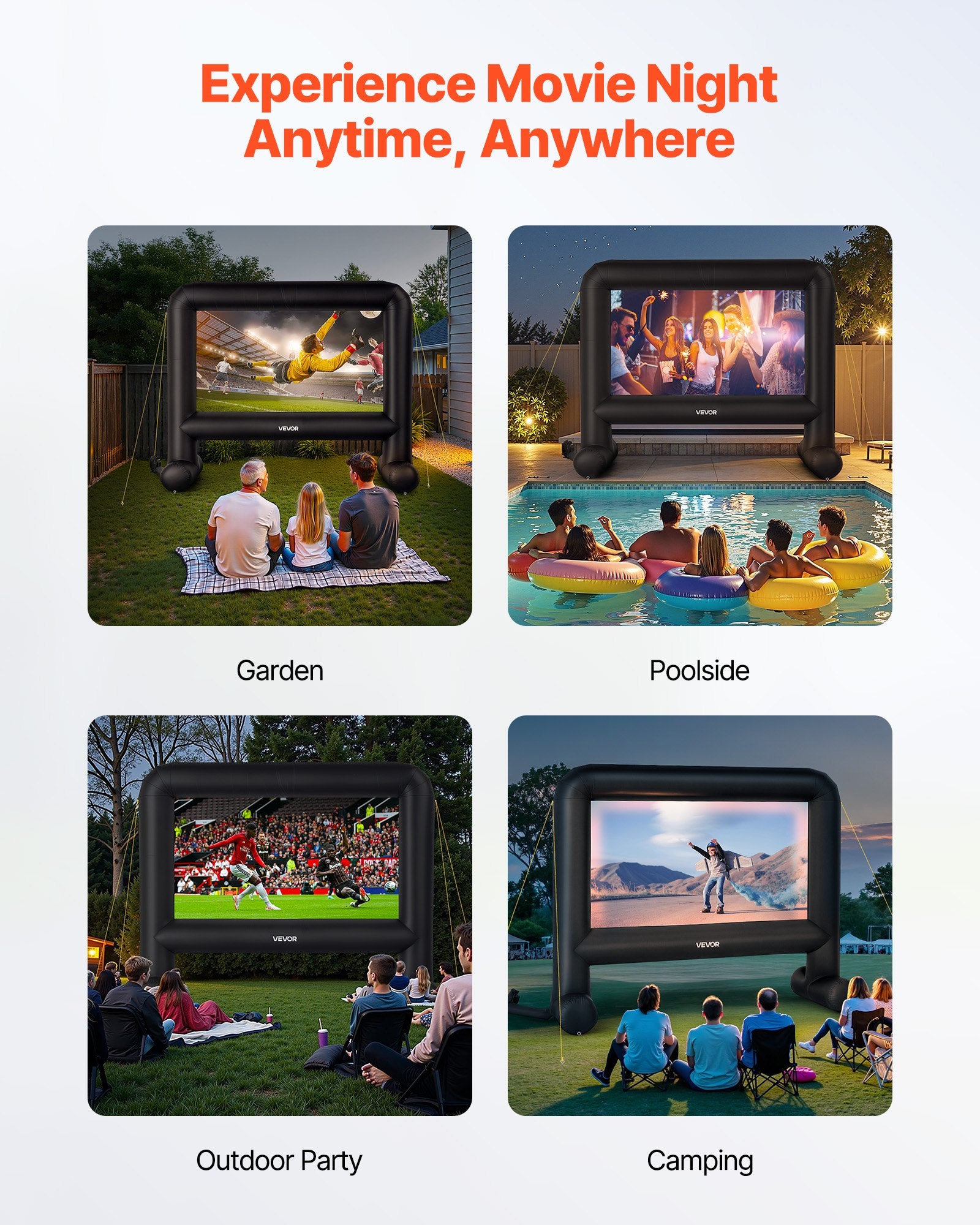 Inflatable Movie Screen 16ft Portable 600D Washable Projector Easy Setup