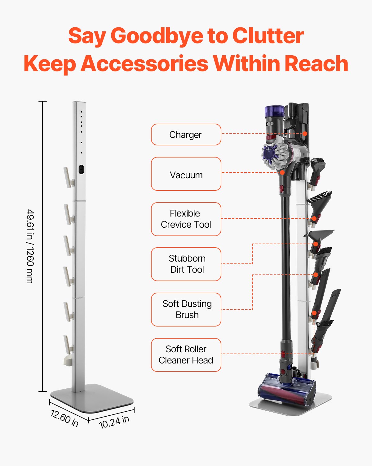 Vacuum Stand for Dyson G5 V15 V12 V11 V10 V8 V7 V6 with 6 Hooks Non-Slip Gray