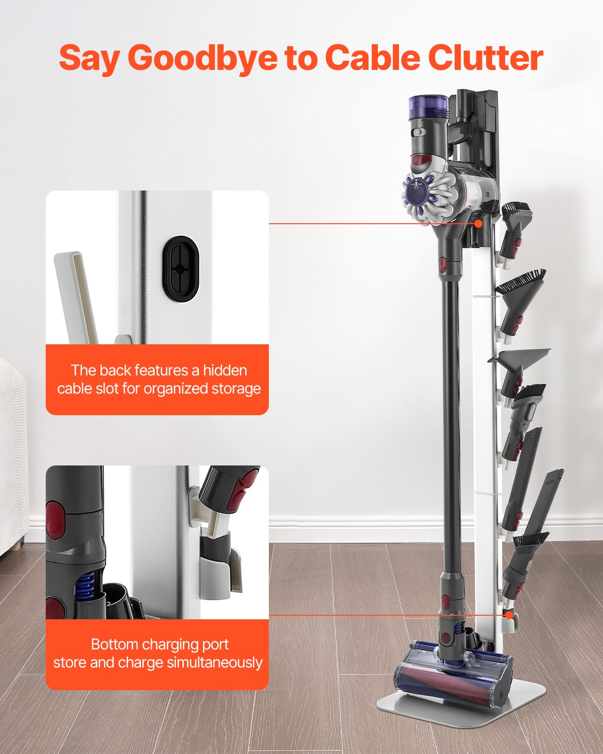 Vacuum Stand for Dyson G5 V15 V12 V11 V10 V8 V7 V6 with 6 Hooks Non-Slip Gray