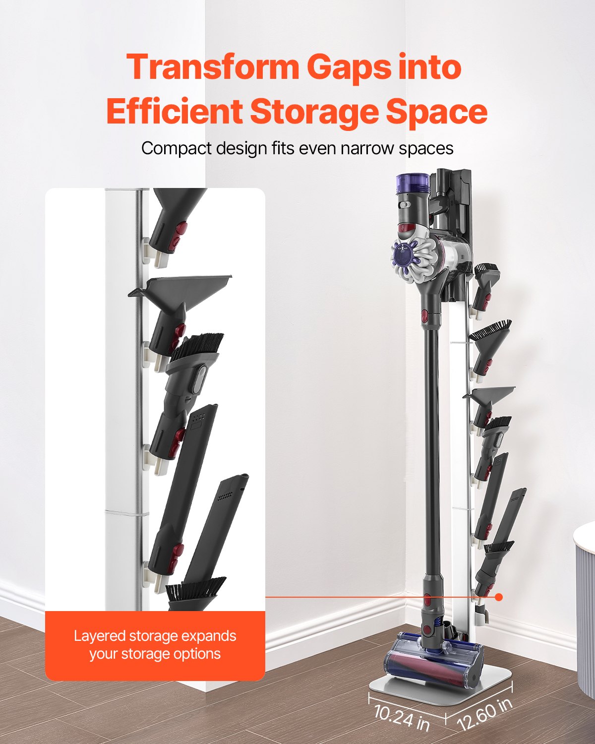 Vacuum Stand for Dyson G5 V15 V12 V11 V10 V8 V7 V6 with 6 Hooks Non-Slip Gray