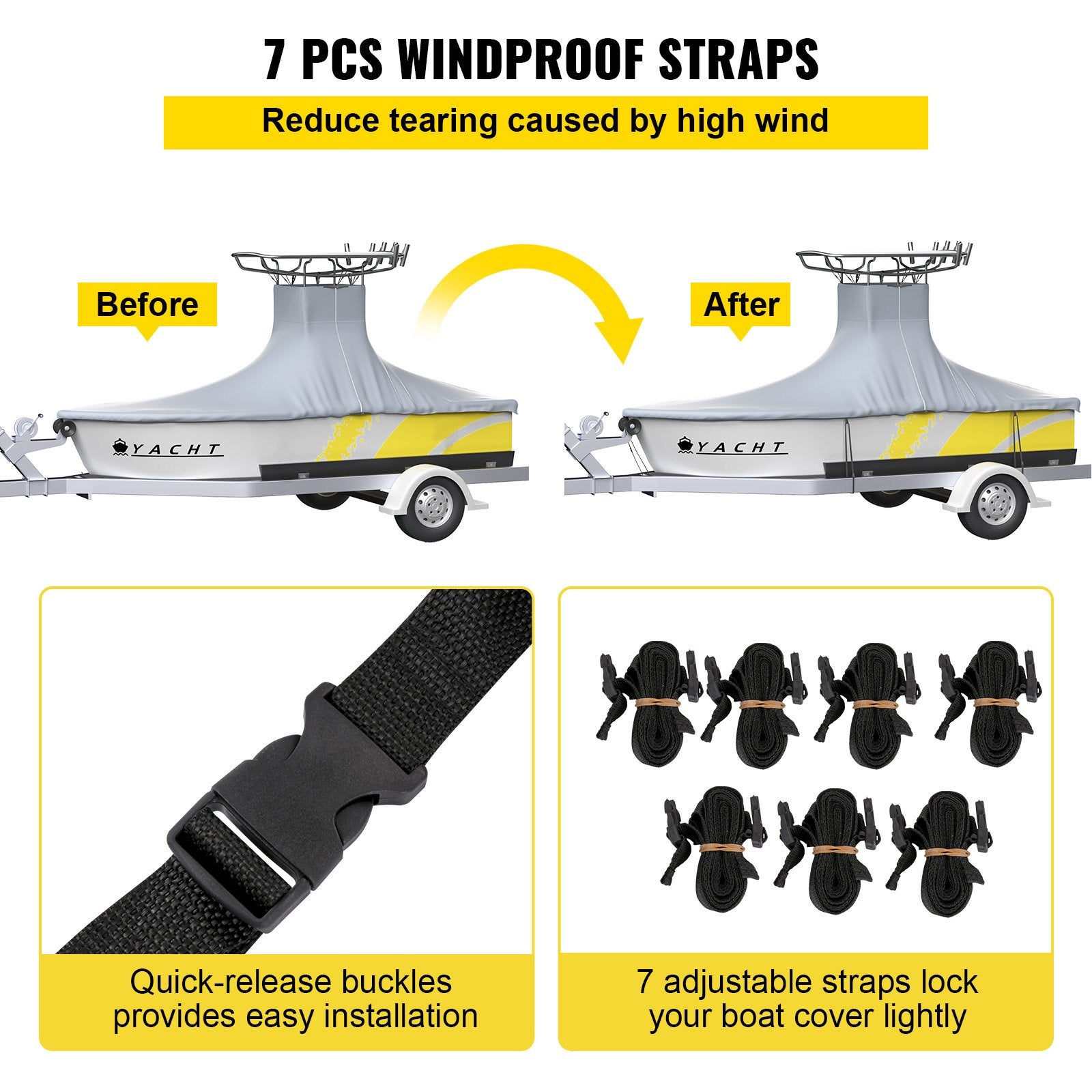 T-Top Boat Cover 22'-24' Heavy Duty 600D Oxford Waterproof Gray Straps
