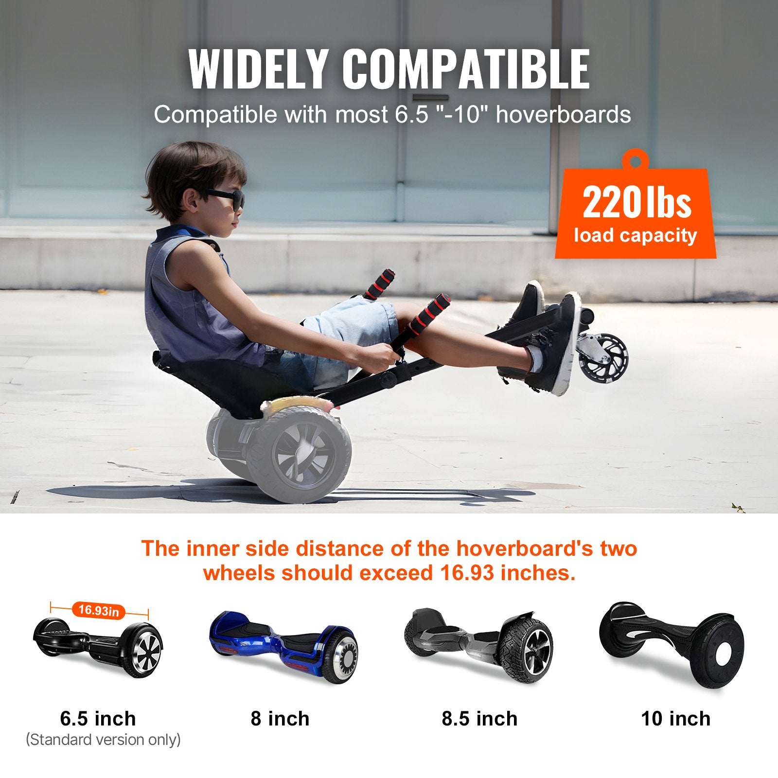 Hoverboard Seat Attachment w/LED Lights Adjustable Frame 16.5-25.4cm 99.8kg Load