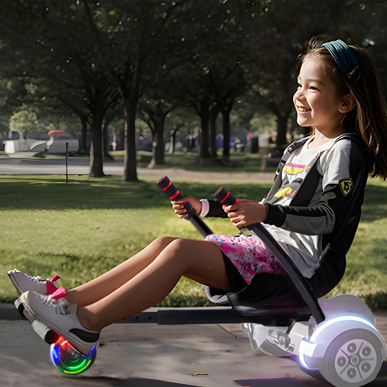 Hoverboard Seat Attachment w/LED Lights Adjustable Frame 16.5-25.4cm 99.8kg Load