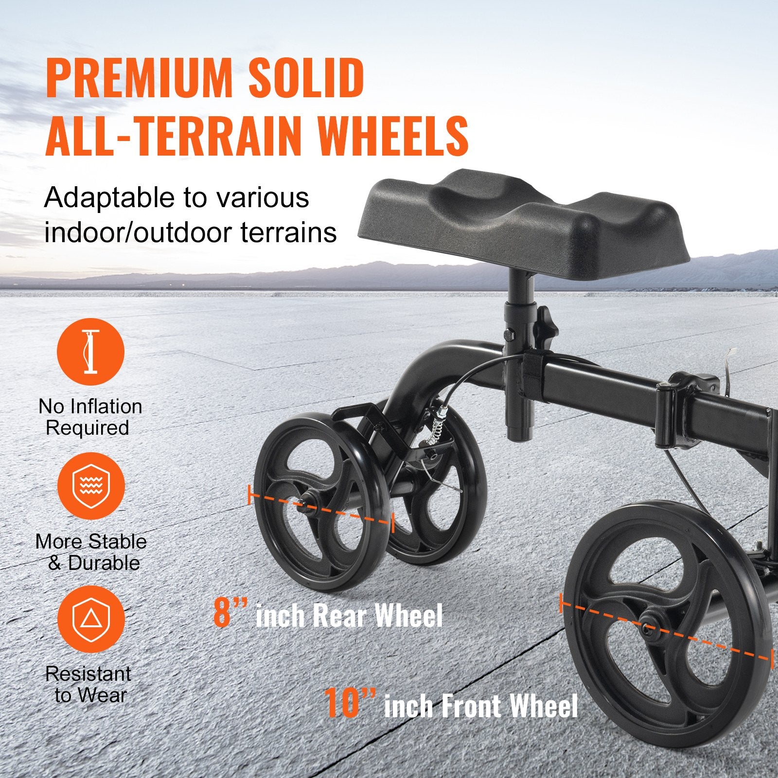 Folding Knee Scooter Carbon Steel Steerable with Adjustable Handlebar & Knee Pad