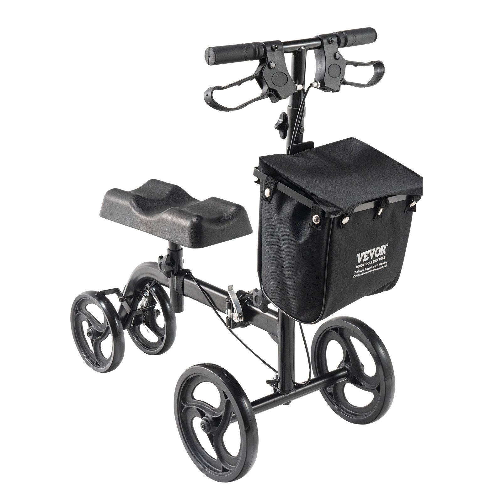 Folding Knee Scooter Carbon Steel Steerable with Adjustable Handlebar & Knee Pad