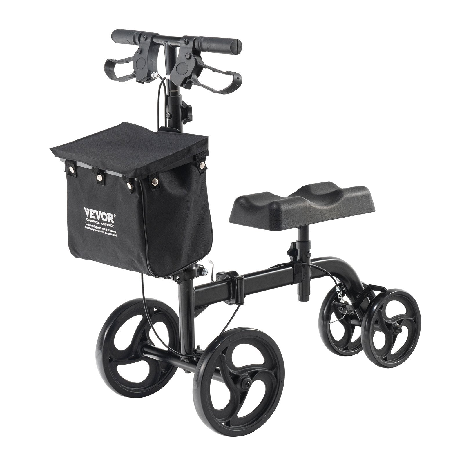 Folding Knee Scooter Carbon Steel Steerable with Adjustable Handlebar & Knee Pad