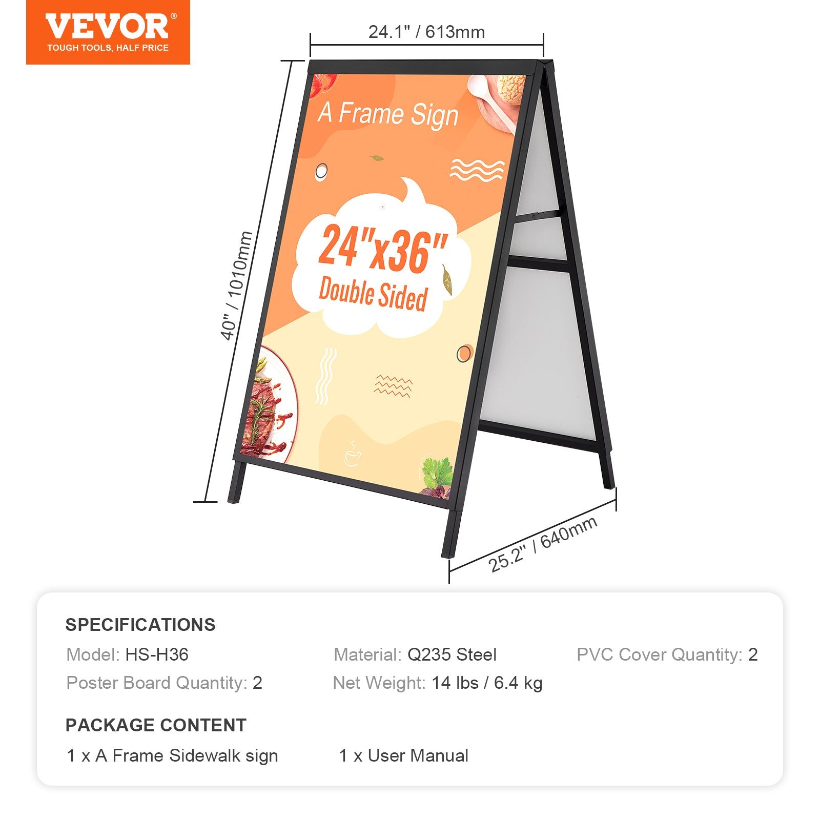 A Frame Sidewalk Sign 61x91cm Heavy Duty Double-Sided Steel Pavement Frame Only