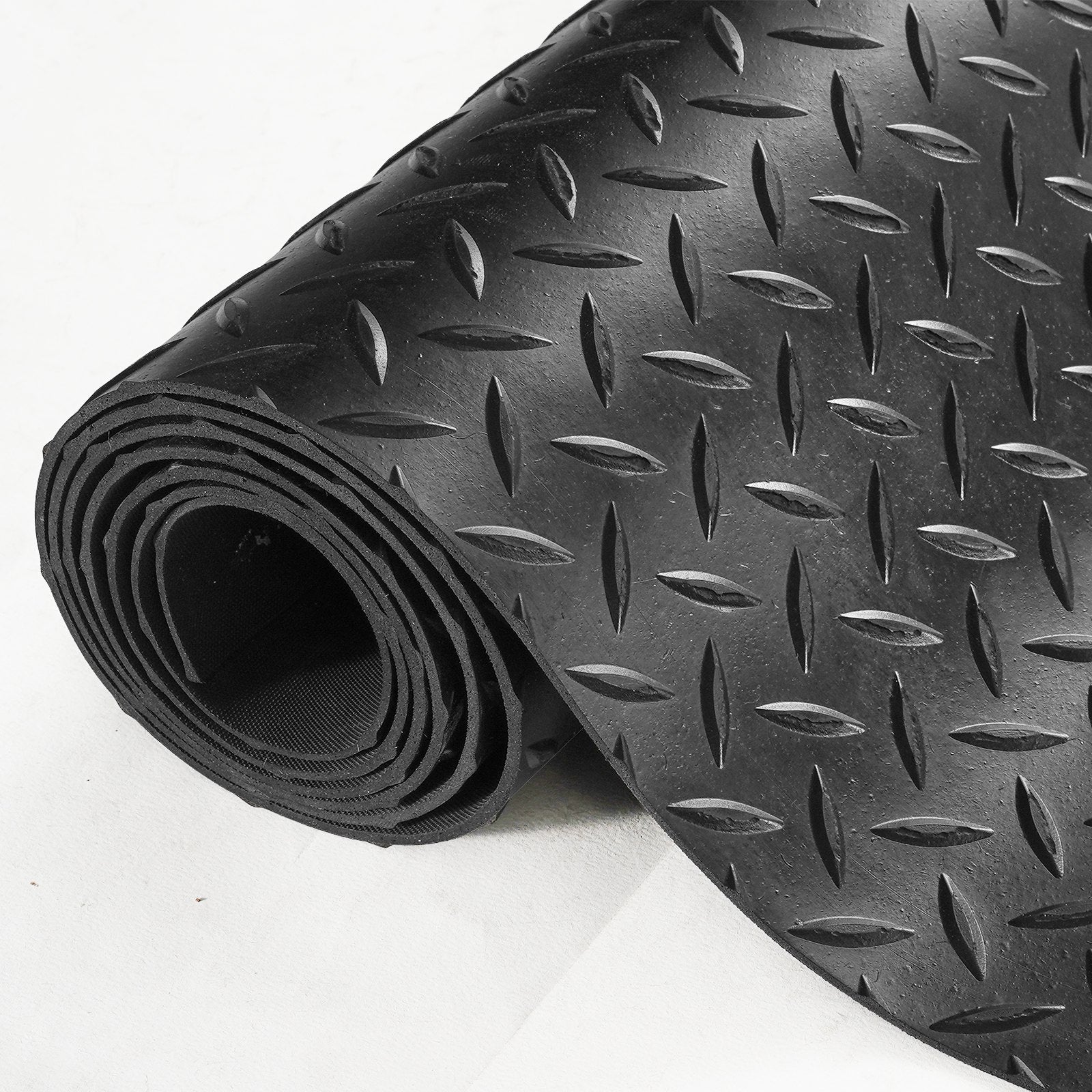 Diamond Plate Rubber Flooring Roll 3mm 4ft x 6ft Garage Mat SBR Easy Clean Black