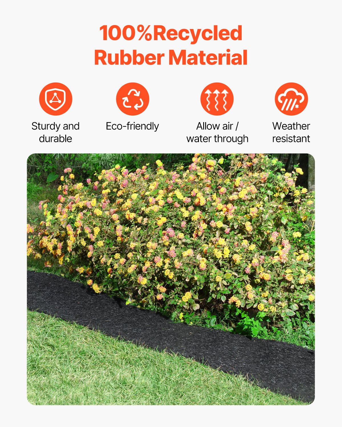 Rubber Mulch 4 Rolls for Landscaping 120 x 4.5 in Recycled Garden Mat