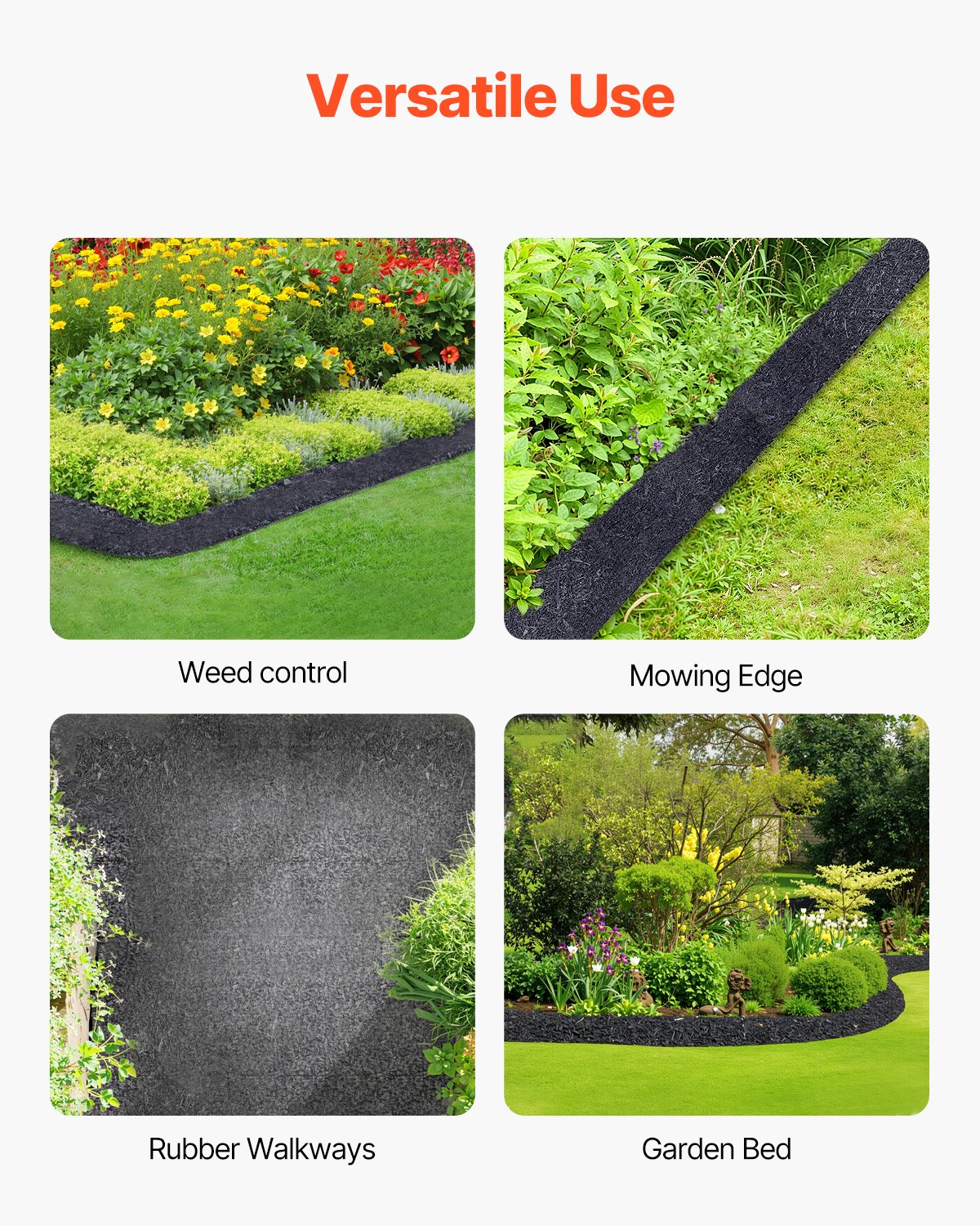Rubber Mulch 4 Rolls for Landscaping 120 x 4.5 in Recycled Garden Mat
