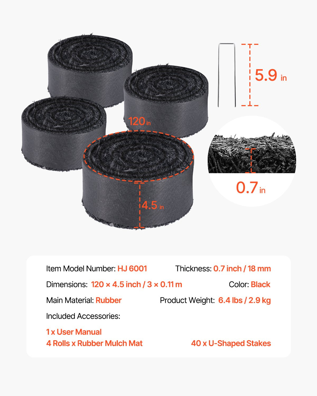 Rubber Mulch 4 Rolls for Landscaping 120 x 4.5 in Recycled Garden Mat