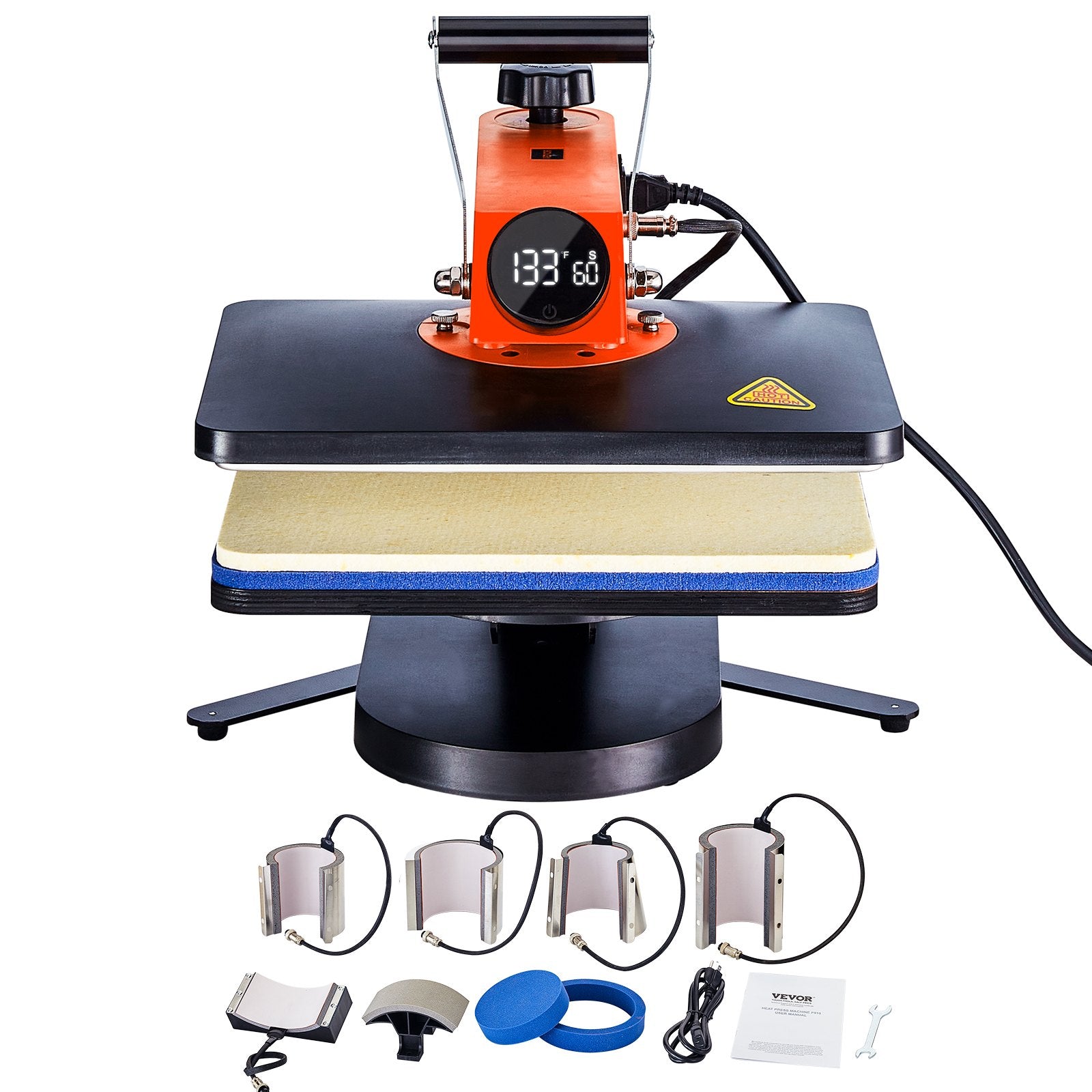 Heat Press Machine 8-in-1 Sublimation 12x15in T-Shirts Hats Mugs Swing Away