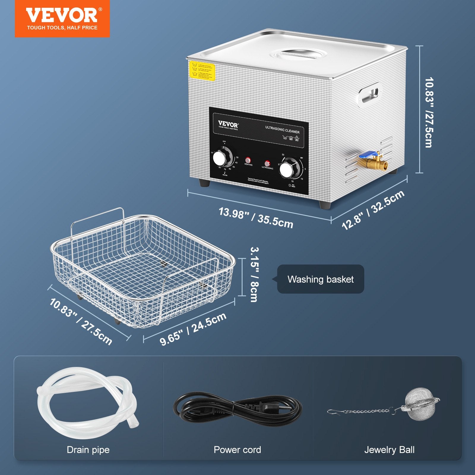 Ultrasonic Cleaner 15L with Heater Timer Basket Professional Digital 360W